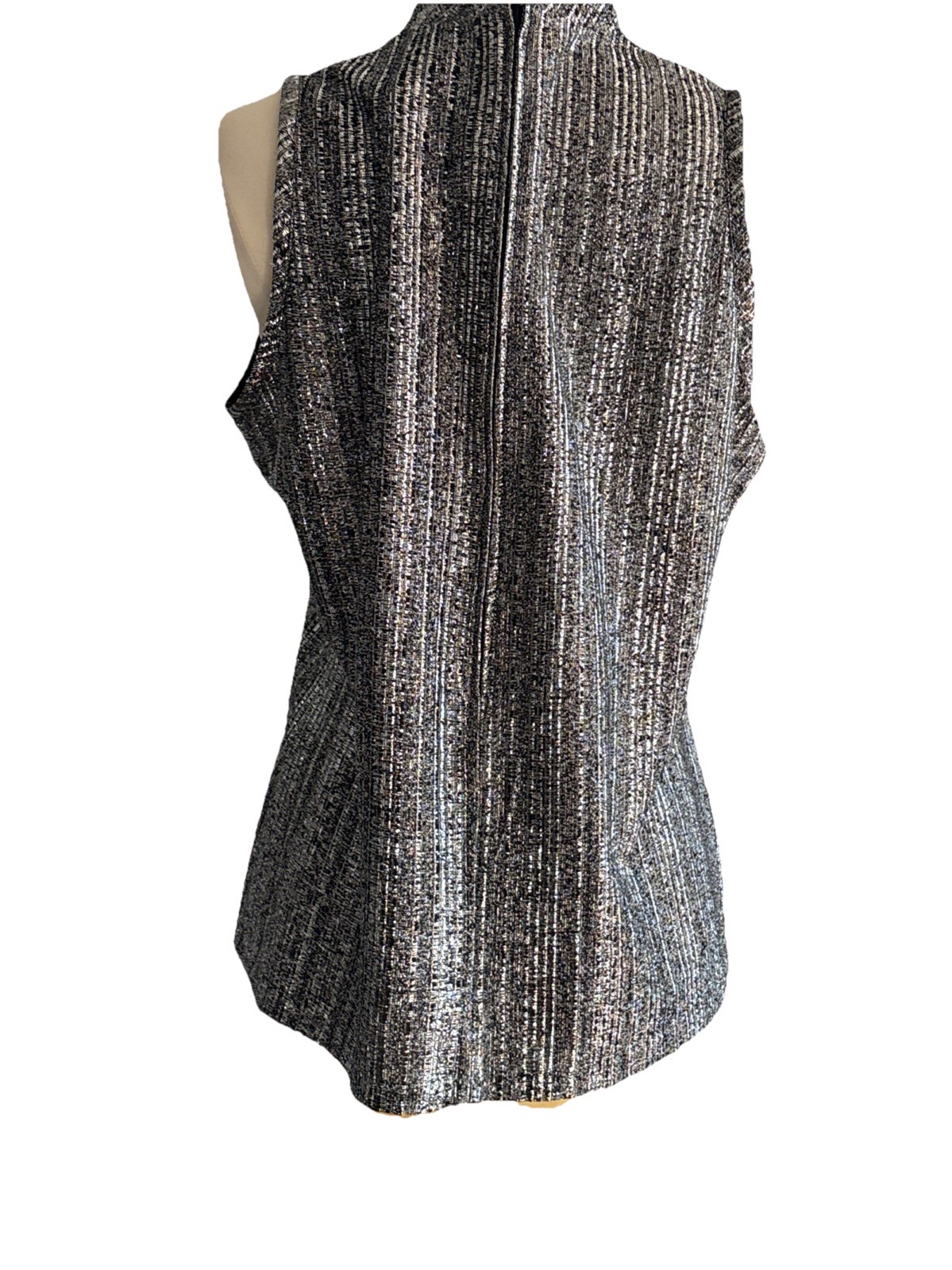 jami originals vintage 60s blouse top metallic silver & black more silver med -L