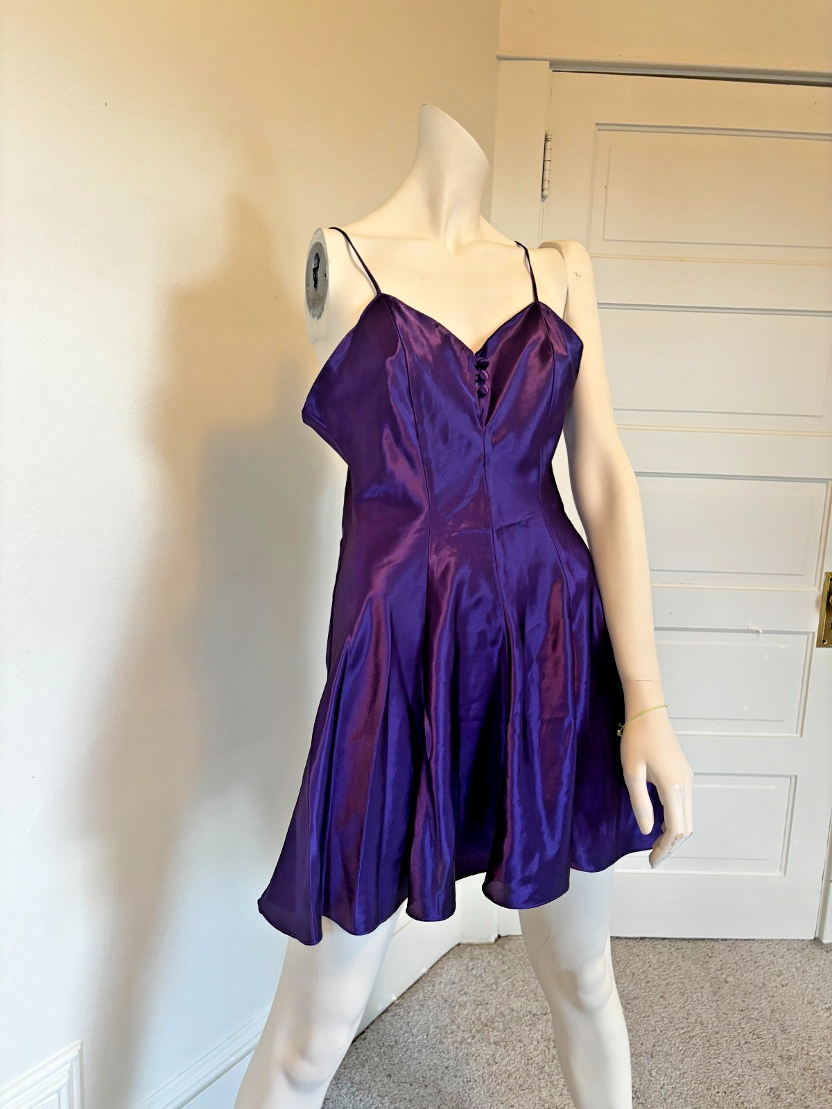 Shiny Romance Du Jour Purple Satin Vintage Slip Dress Flounce Skirt Size M USA