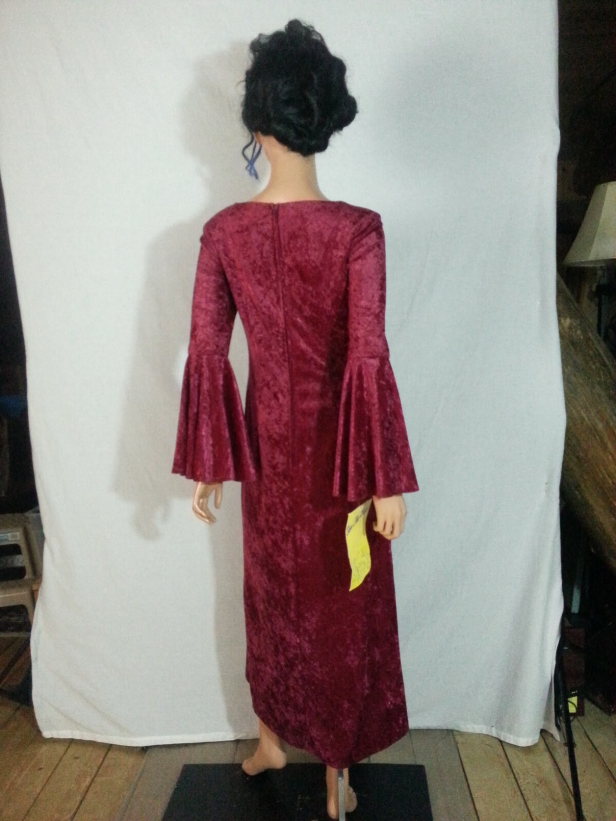 Vtg w TAG 80s McCalls Maxi Dress Faux Velvet Berry Red Angel Slv Medieval Boho 8