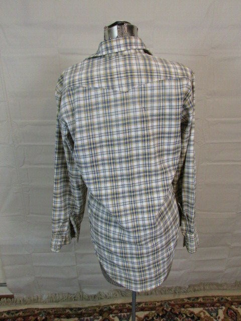 Vintage JC Penney Big Mac Plaid Shirt Top size M blue yellow No-Iron snaps