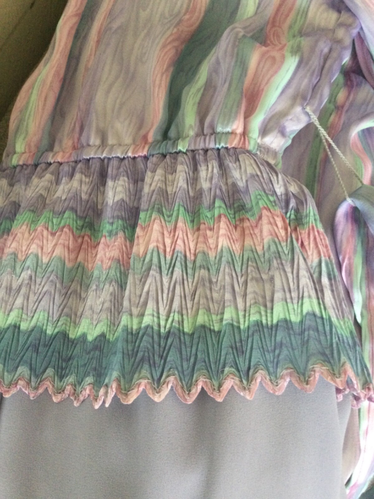 Vintage Marinette Dress 70s 80s 12 M Secretary Semi Sheer Sleeves Pastel