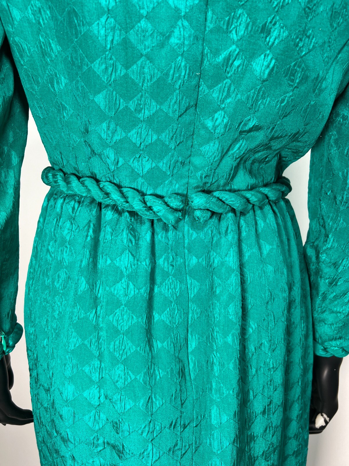 Vintage 1980’s Stanley Platos Green Silk Braided Dress