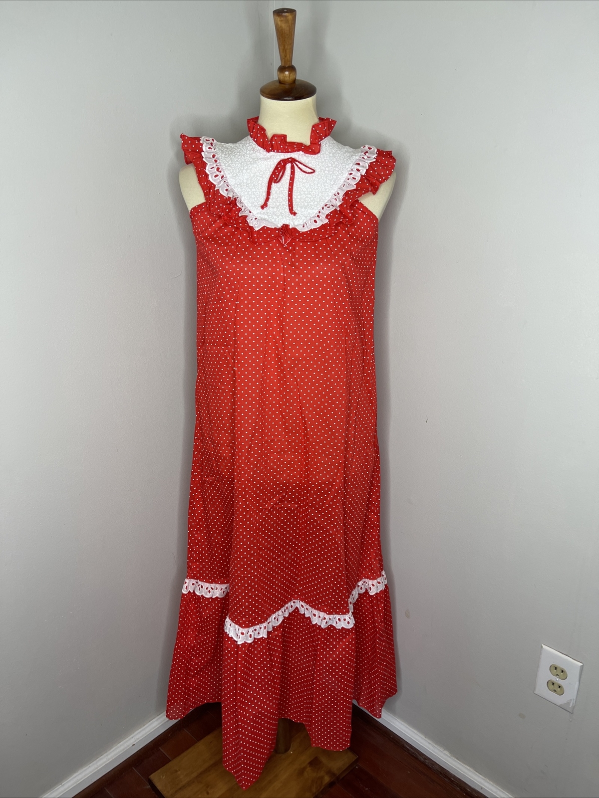 NWT Deadstock Liberty House of Hawaii Red White Polka Dot Maxi Dress SZ 14