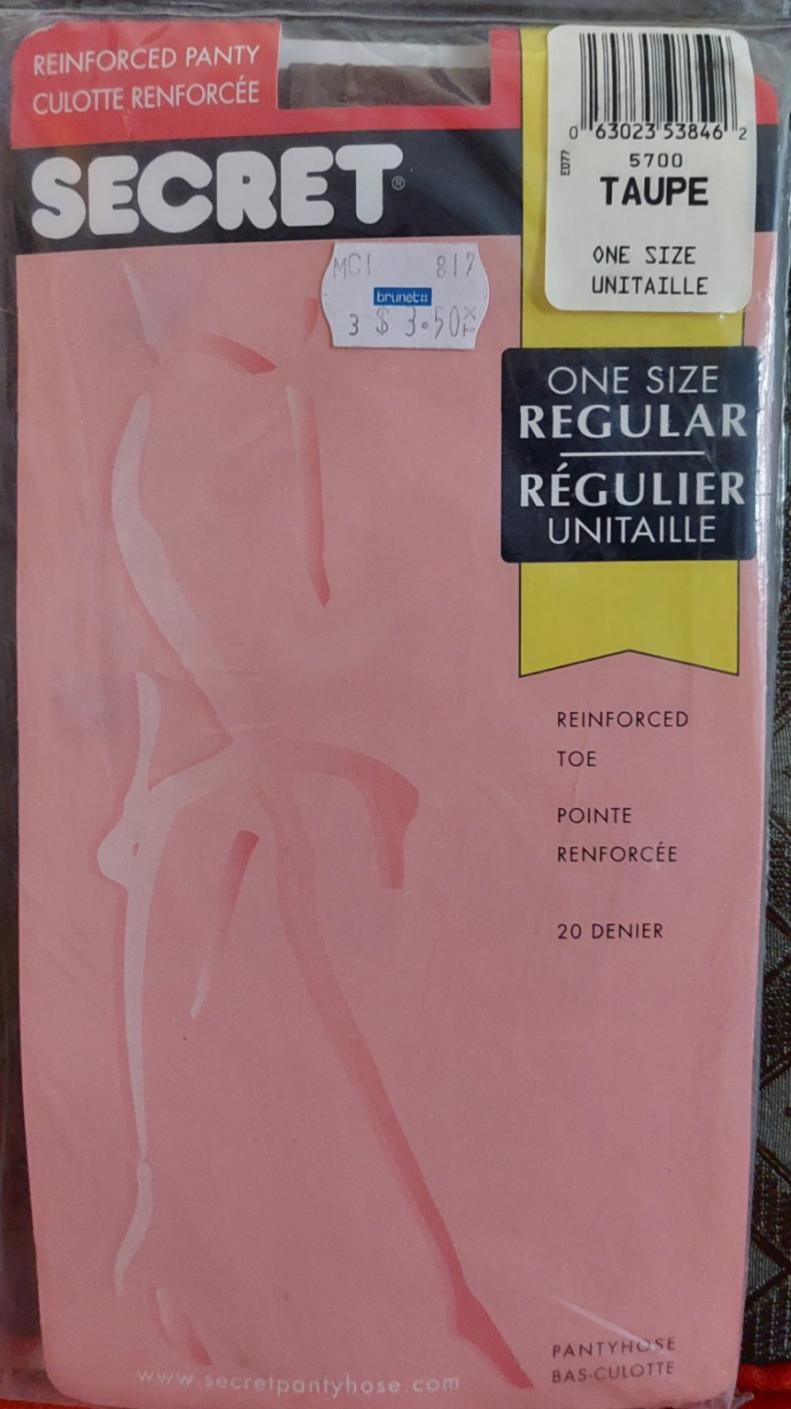 Vintage Pantyhose Secret Regular Color Taupe One Size BFRIP2