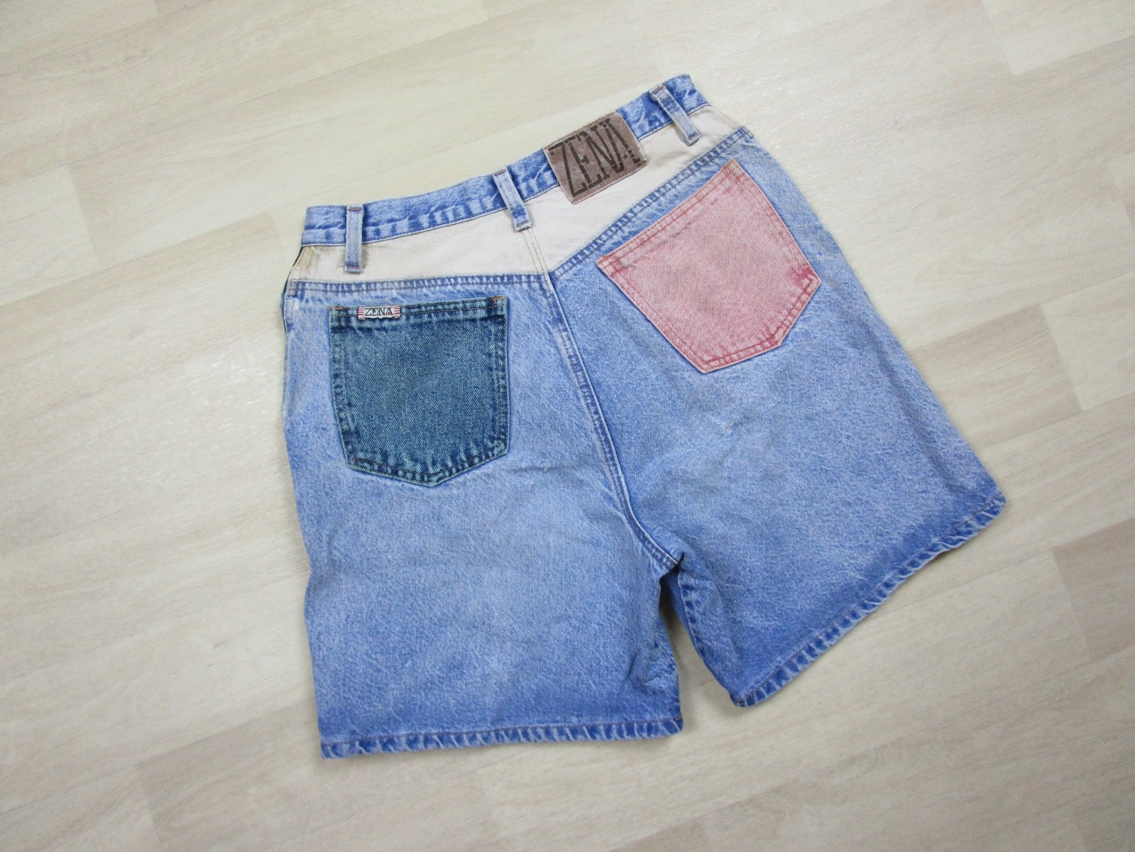 Vintage 90s Zena High Rise Denim Jean Shorts Womens (29″ Waist) Colorblock