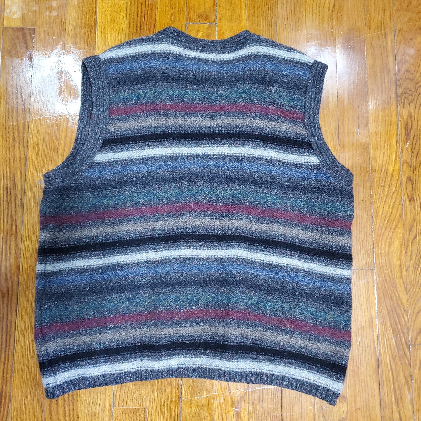 VTG Les Copains Sportswear Striped Oversized Wool Silk Cardigan Vest Sz 52 Rare