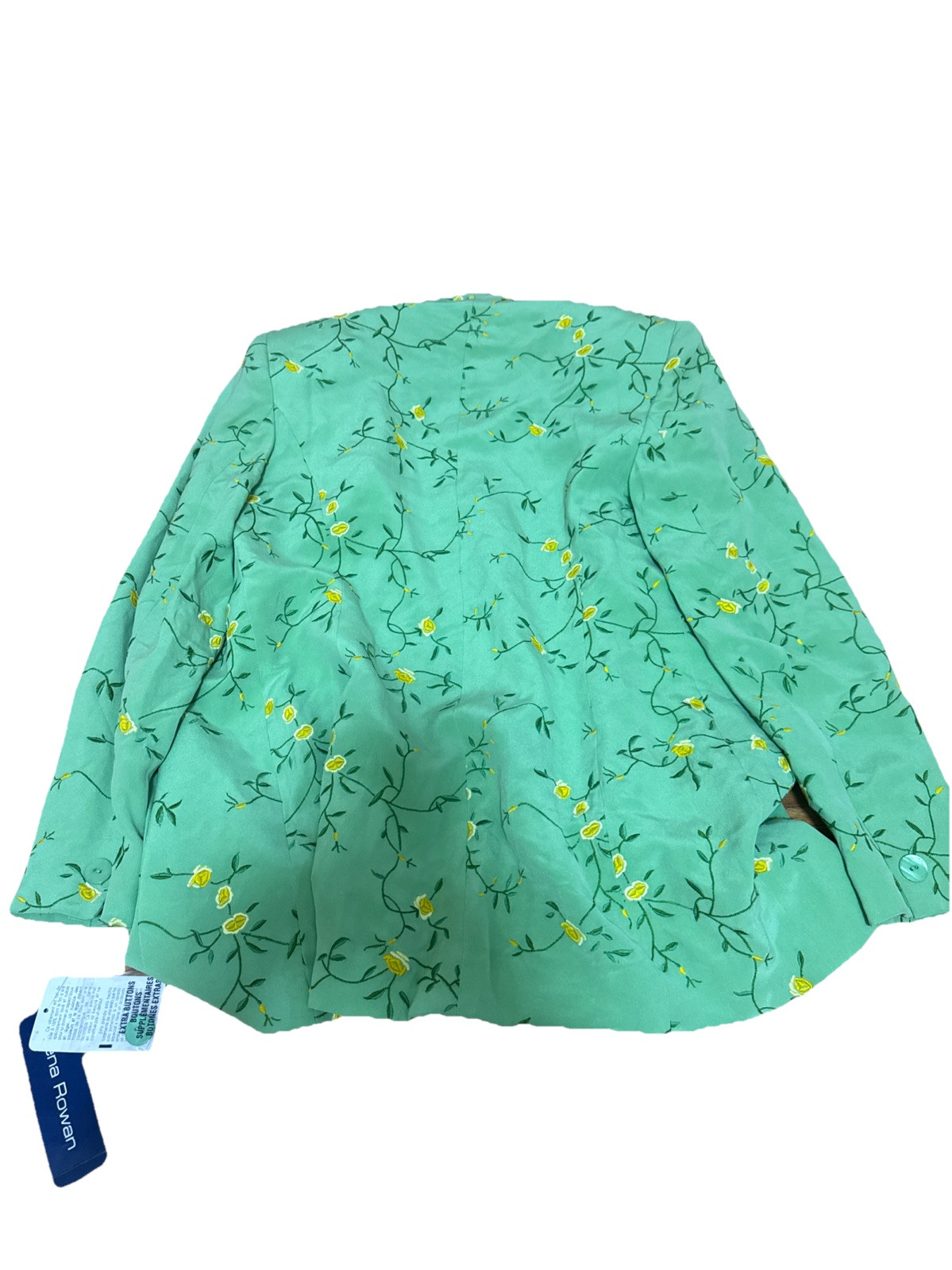 Vintage Rena Rowan Fully lined Grass Green Embroidered Silk Blazer Size 8