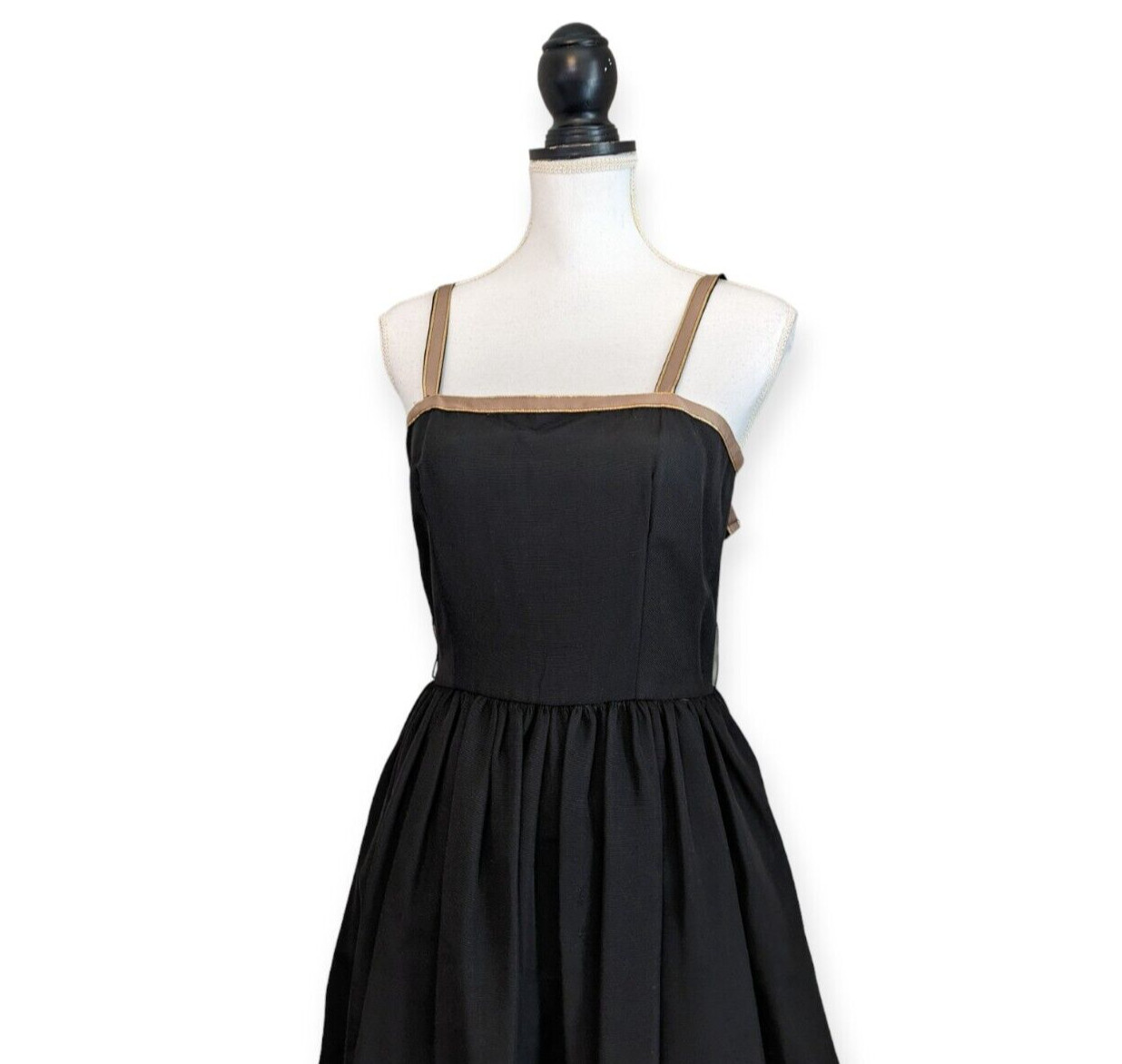 Vtg 70s Oggee By Rizkallah Black Faille Gold Tea Dress ASO Sarah Jessica Parker