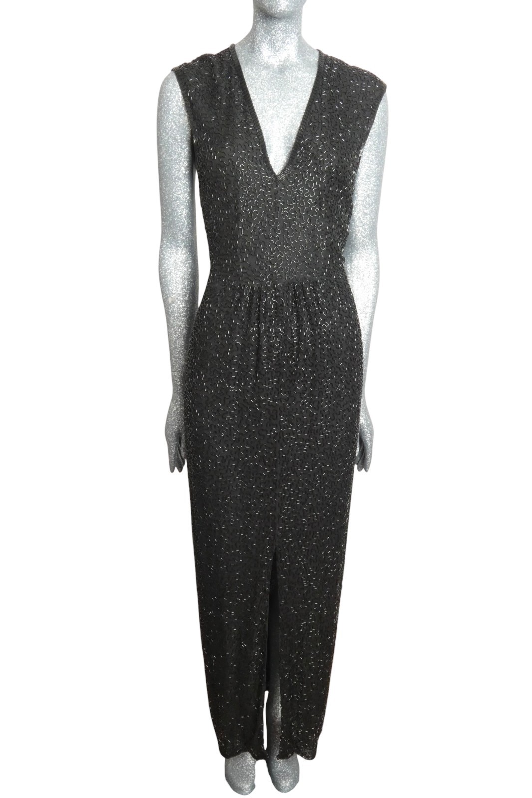 NAEEM KHAN RIAZEE – 1980s Black Beaded Gown, Size 6
