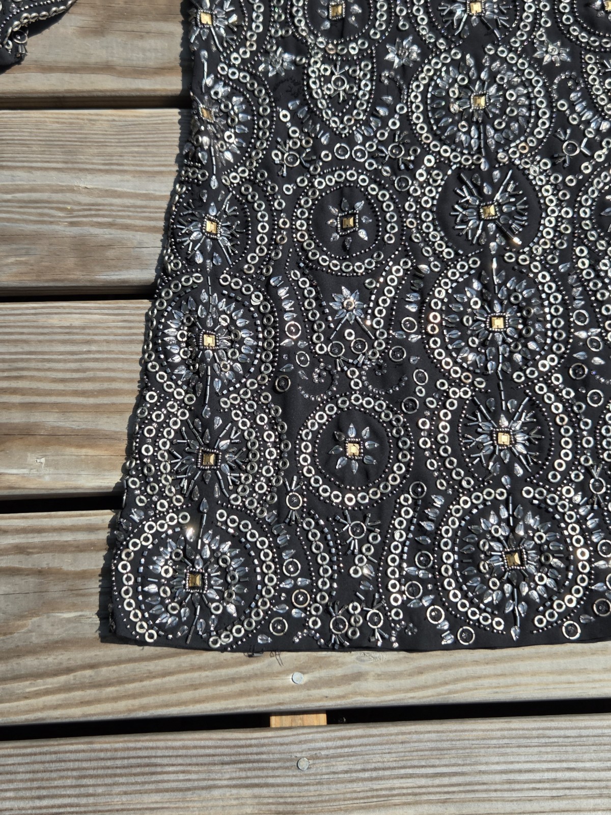 🍾Vintage Heavily Beaded Black Evening Dress Rhinestone Sequin Party Cocktail🍾