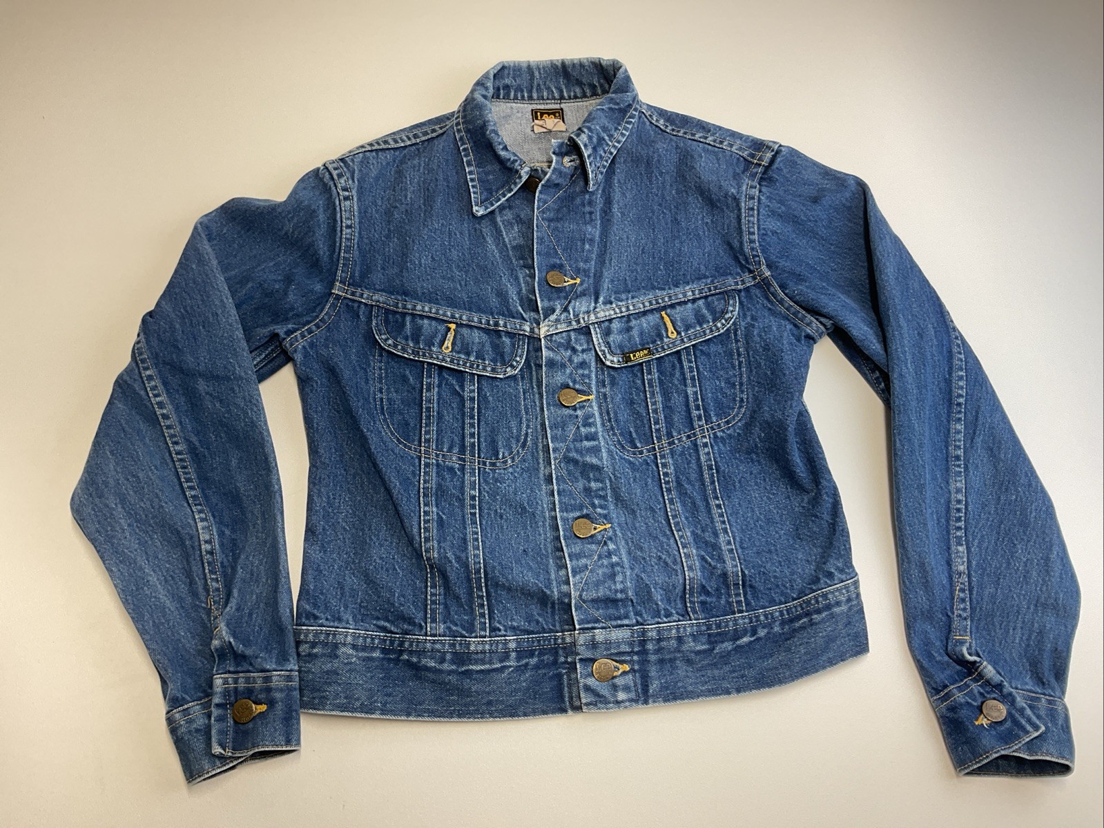 VTG 80s LEE Rider Grunge Crop Blue Denim USA Made Jacket Womens Size 18 EUC