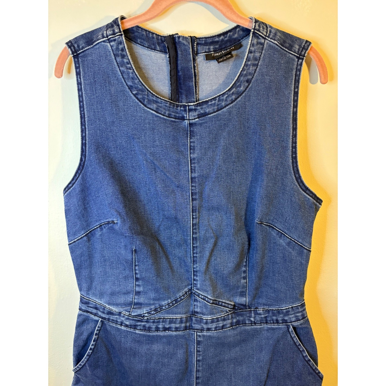 VTG Ashley Stewart Stretch Denim Jumpsuit 14 Culotte Cropped