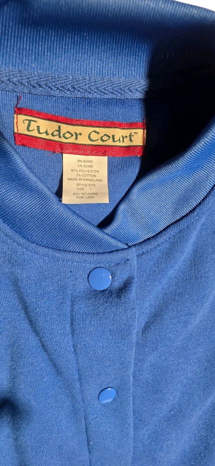 Tudor Court Women’s Blue Snap Front Sweatshirt Jacket Size L Made in USA 0054
