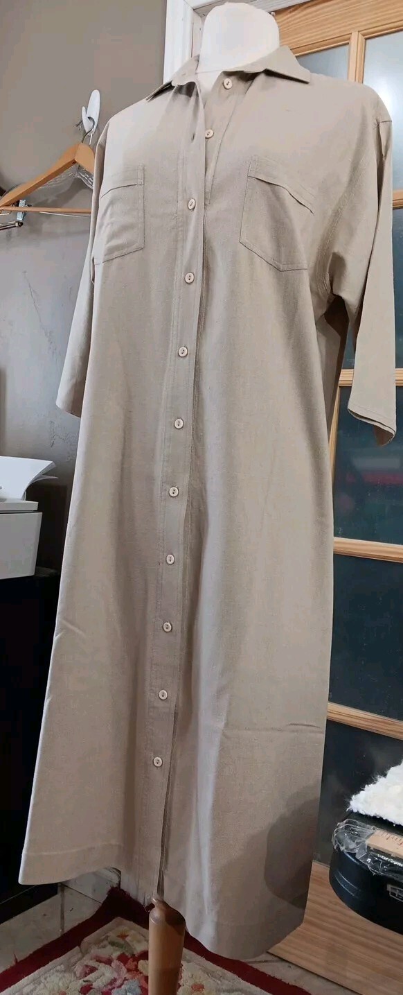 Vintage Naturelle Raw Silk Button Up Dress GEORGE GEORGIOU Tan SZ M Amazing