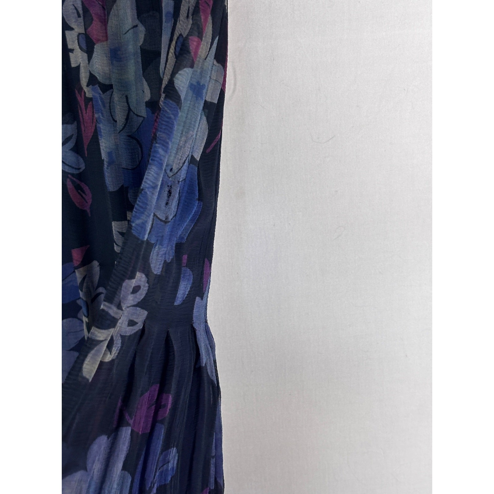 Antique 1920s Navy Floral Silk Dress Flapper Era Flutter Sleeve Drop Waist