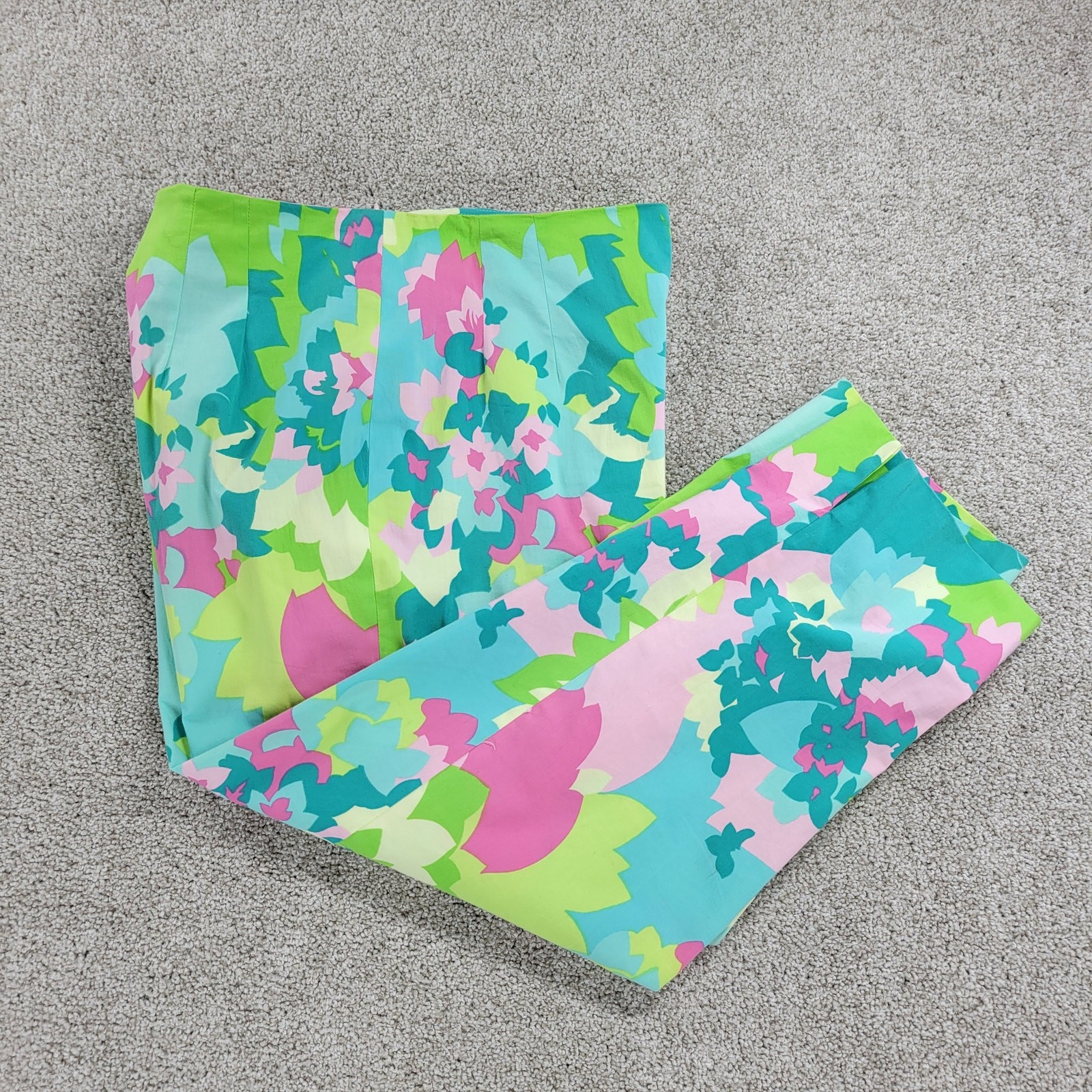 VTG &Trousers Capri Womens 6 Pink Green Floral Preppy Coastal Resort Wear