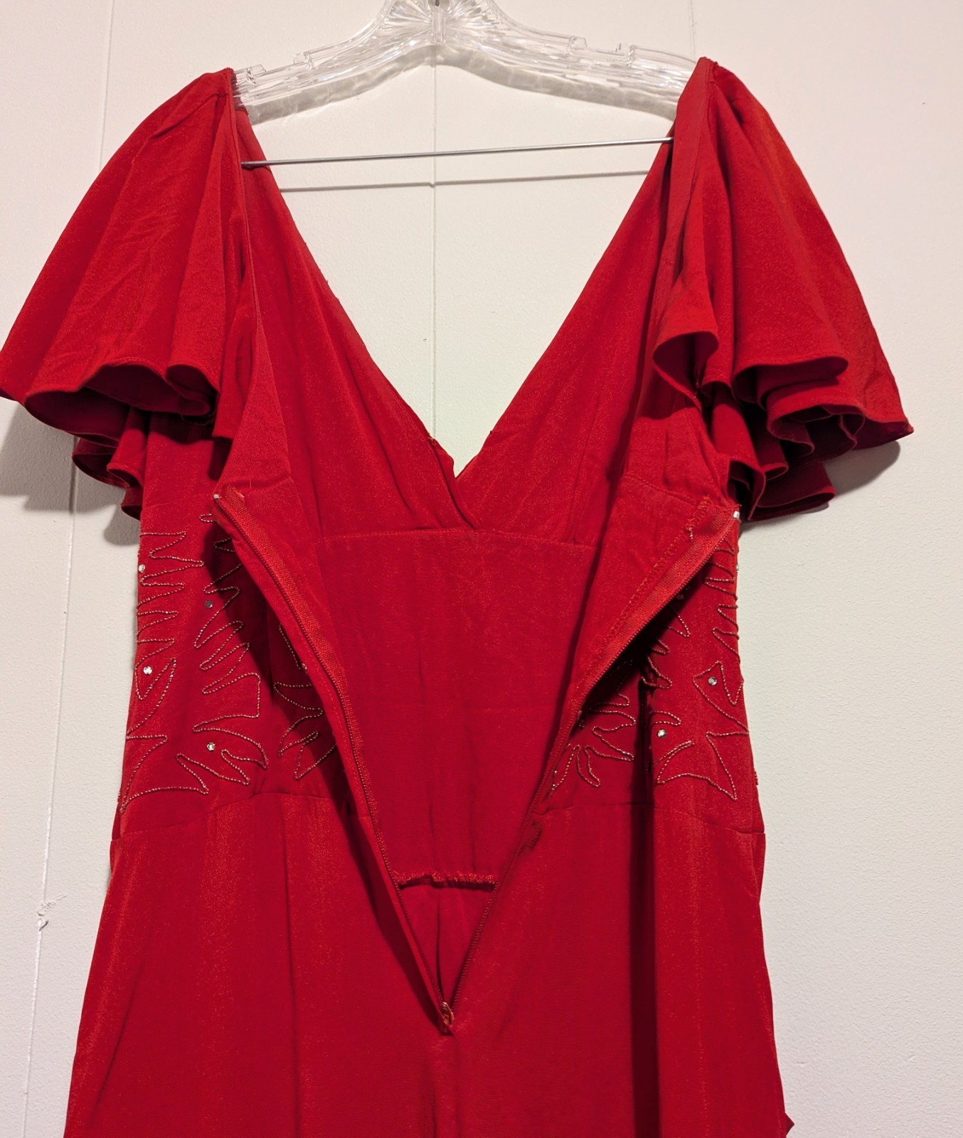 Vintage Casadei Women’s Red Rayon SEXY 80s 40s Rhinestone AS IS Party Dress