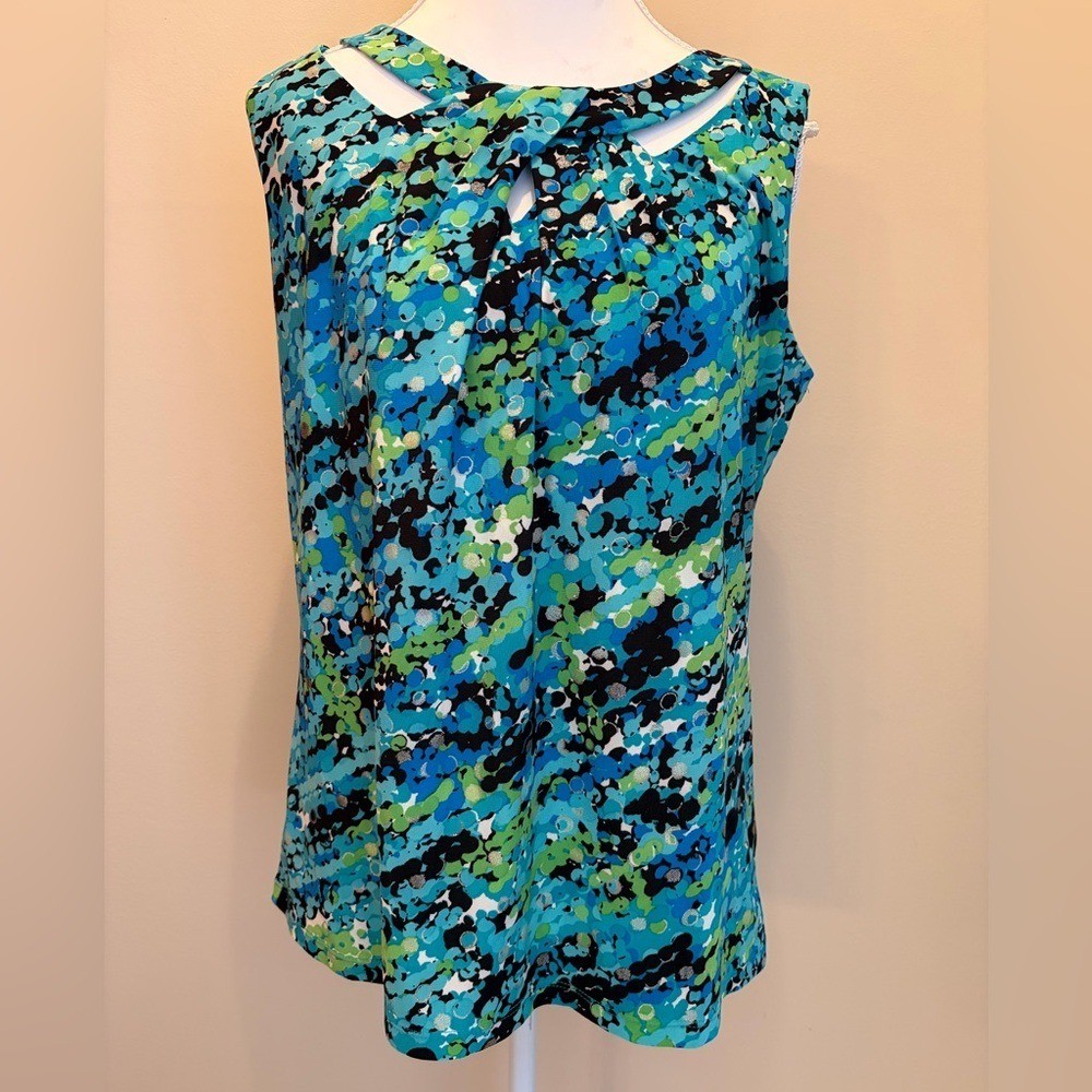 #128 Dressbarn Vibrant Studio Blue & Green Patterned Sleeveless Camisole