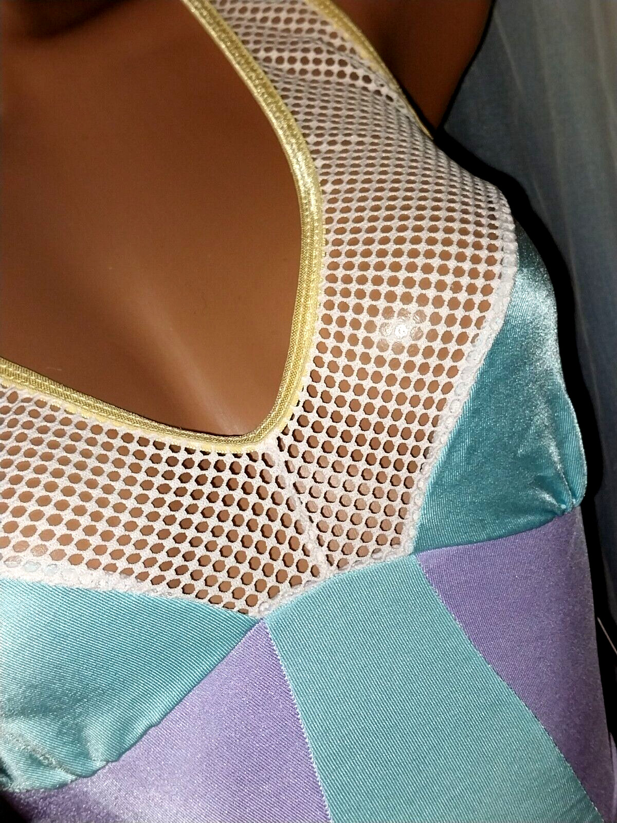 VTG SILKY Sheer Hollow Out Pastel Mesh Net NEW Bodysuit Romper Teddie Nighty