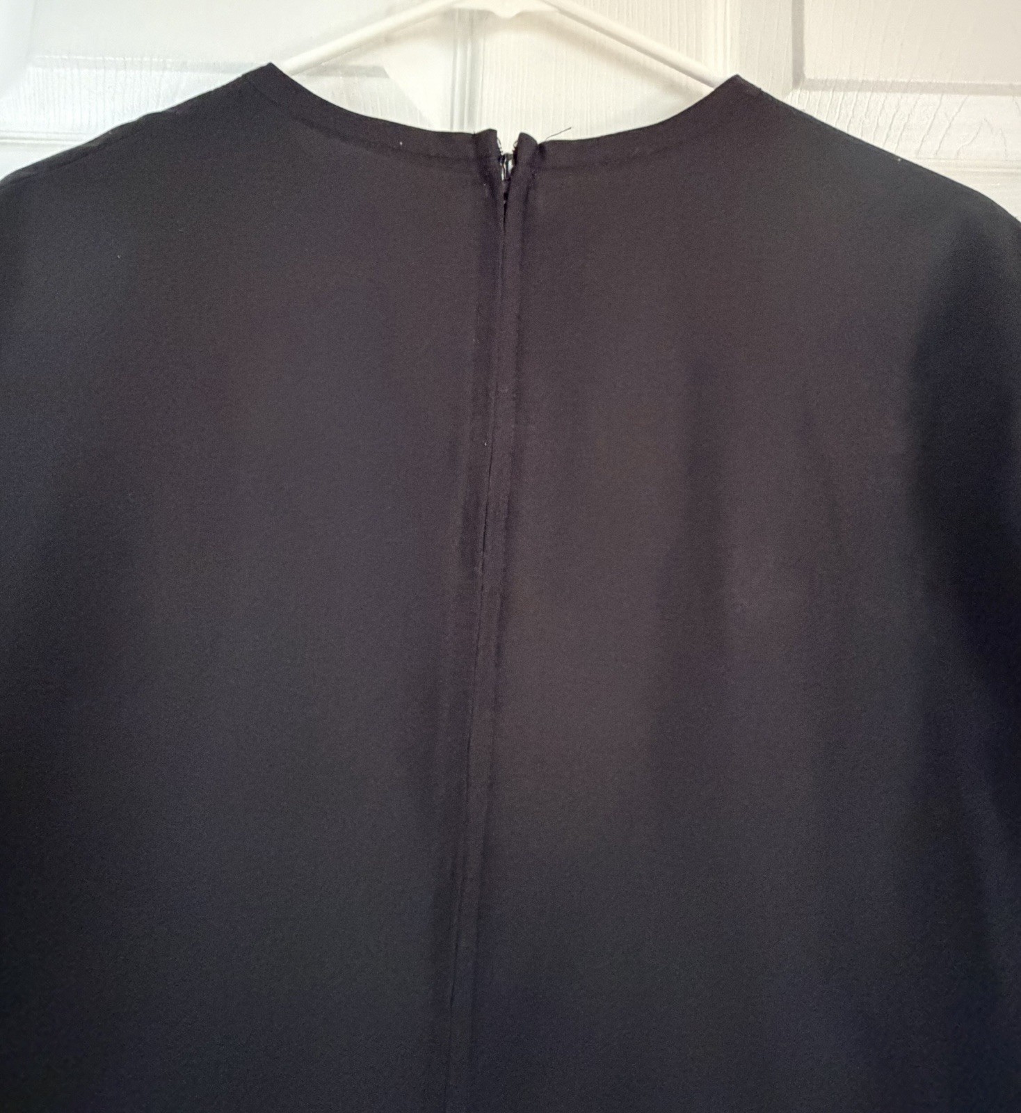 Vtg Donovan-Galvani Of Dallas M Black Silky Top/Sheer Neck/Embroidery/ Back Zip