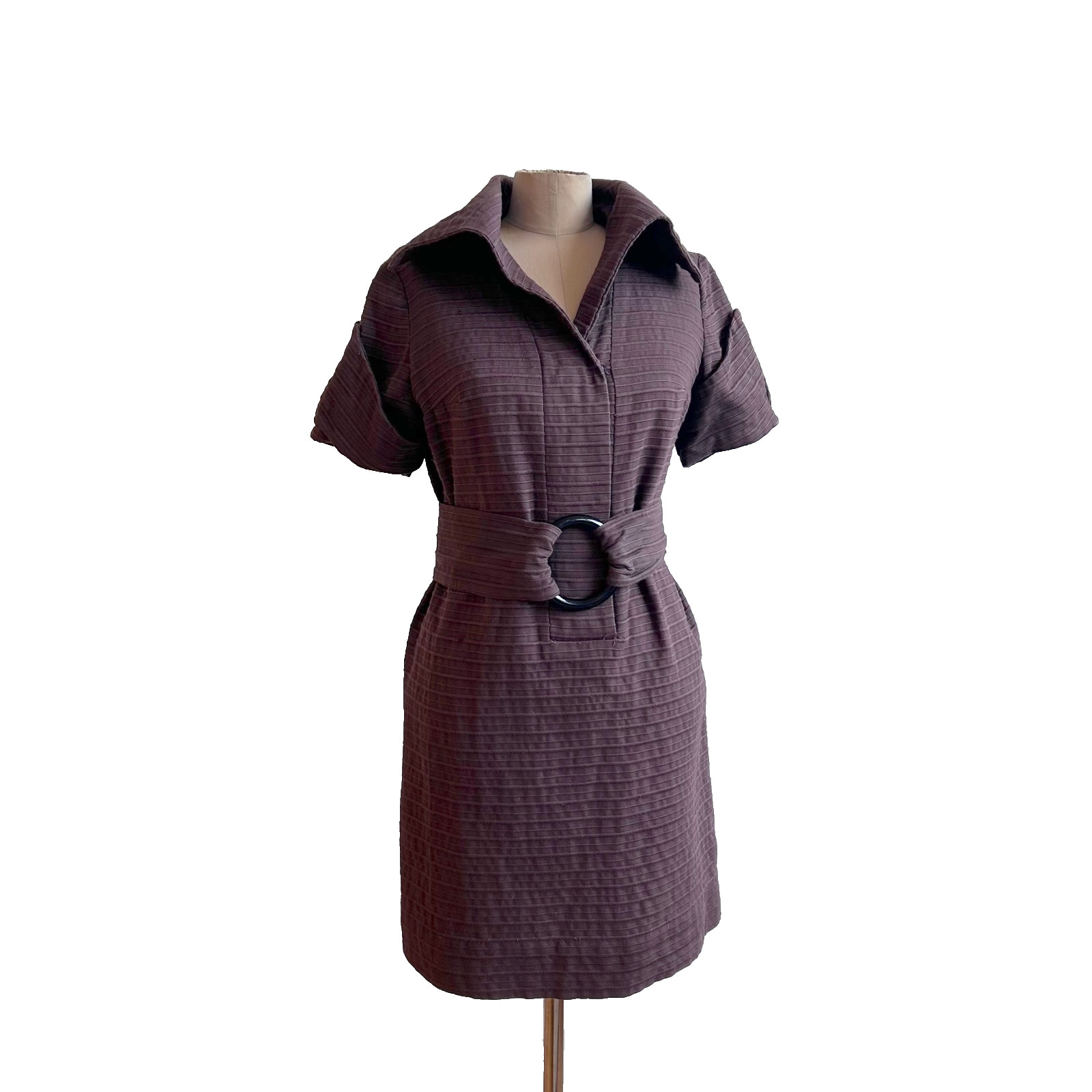 Vintage Summer Dress Ulla Vicki Cooper Brown Cotton Belted