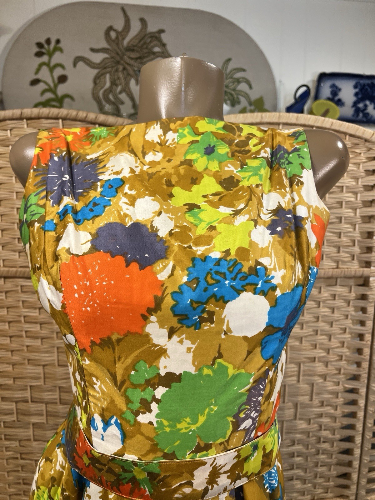 VTG 50s 60s Jay Herbert Bold Vibrant Floral Flower Power Full Circle Dress XS S