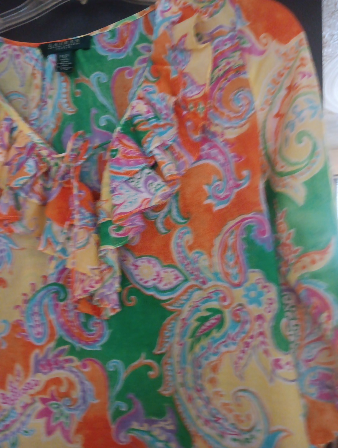 Vintage Lauren Ralph Lauren Ruffle Abstract Poet Blouse Petite Small Art to Wear