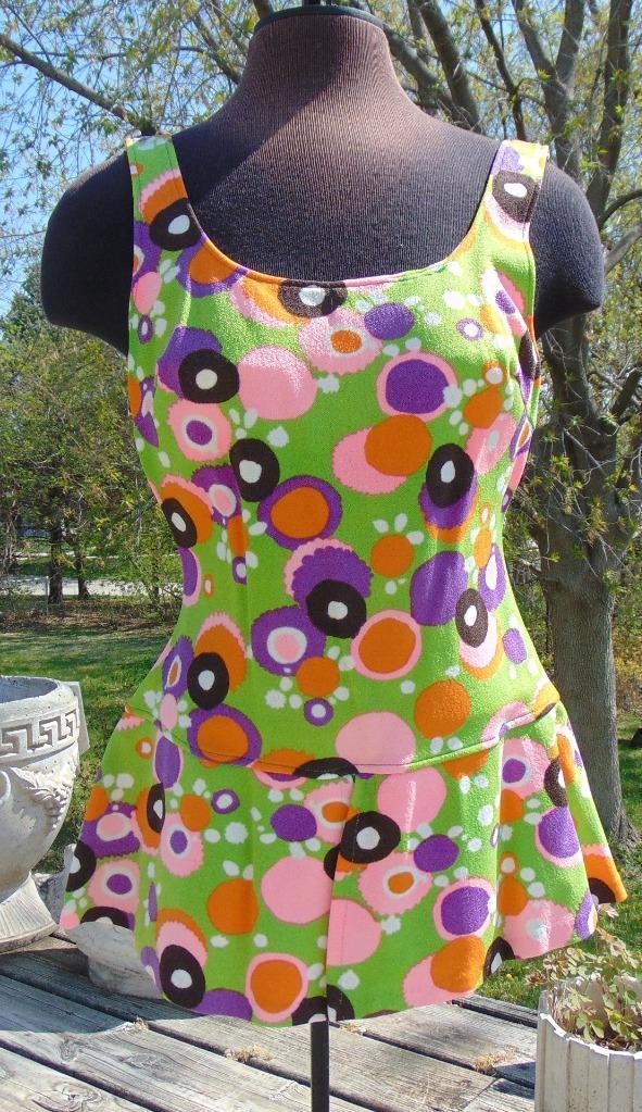 VTG 70S MONTGOMERY WARD Lime Green PSYCHEDELIC Skirted Play Suit Swim Suit