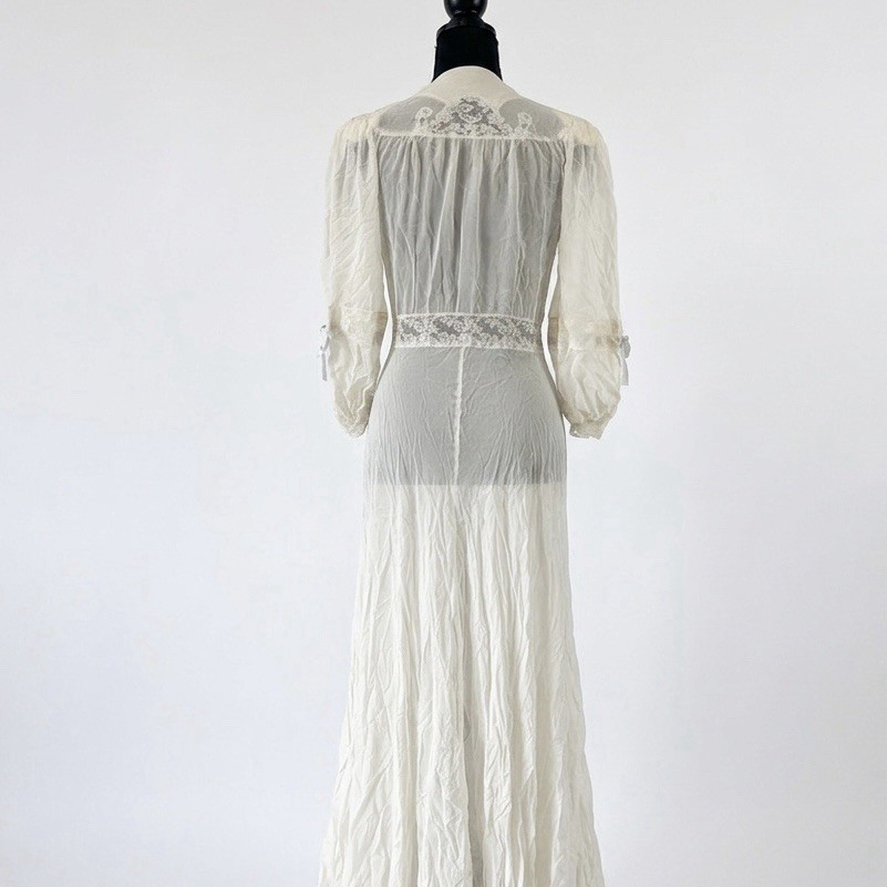 Vintage Edwardian Sheer Nightgown Lace Robe Ethereal Victorian Sheer FLAWS~AS IS
