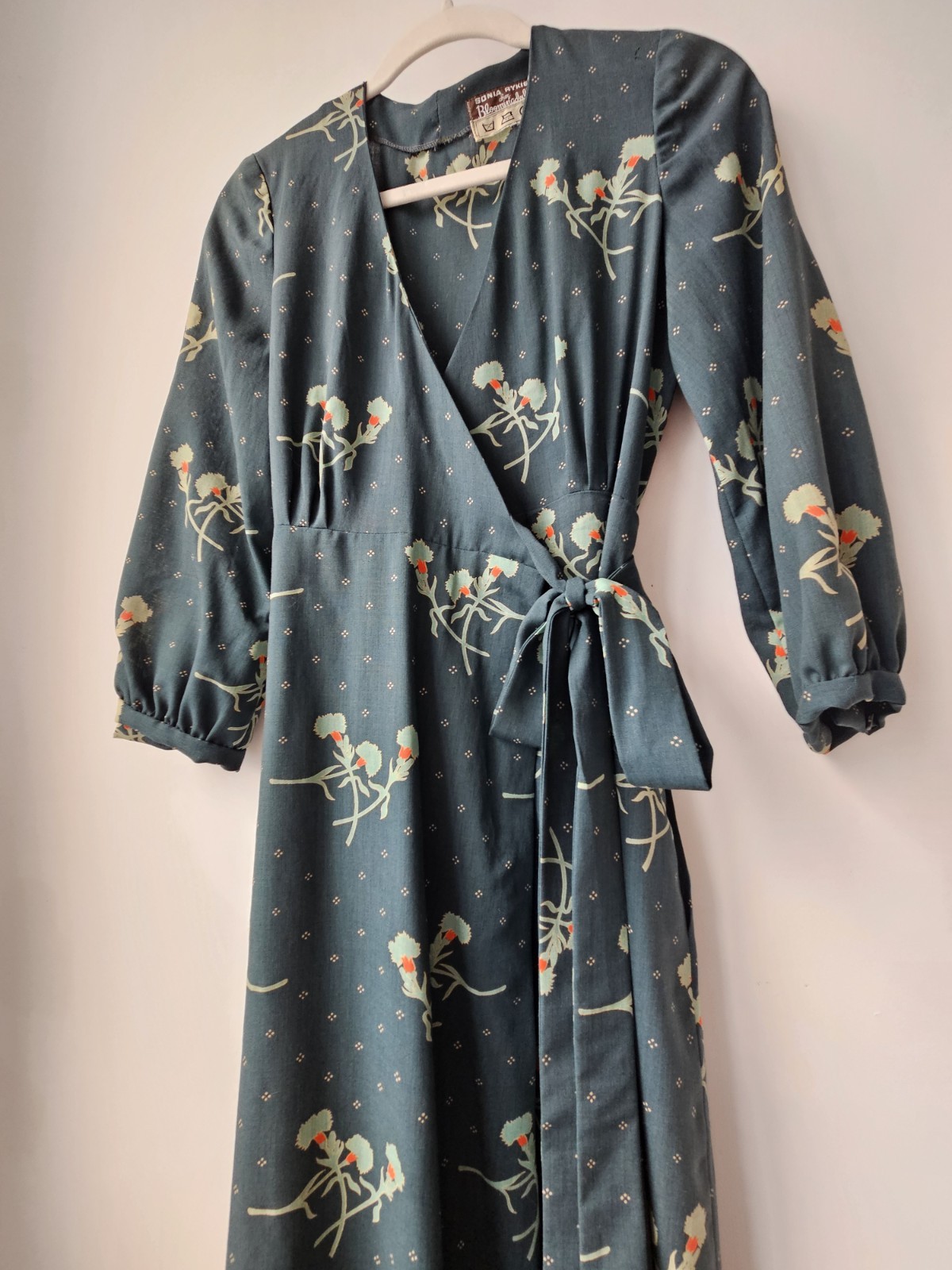 Sonia Rykiel Vintage 70’s Green Floral Long Sleeve Wrap Dress