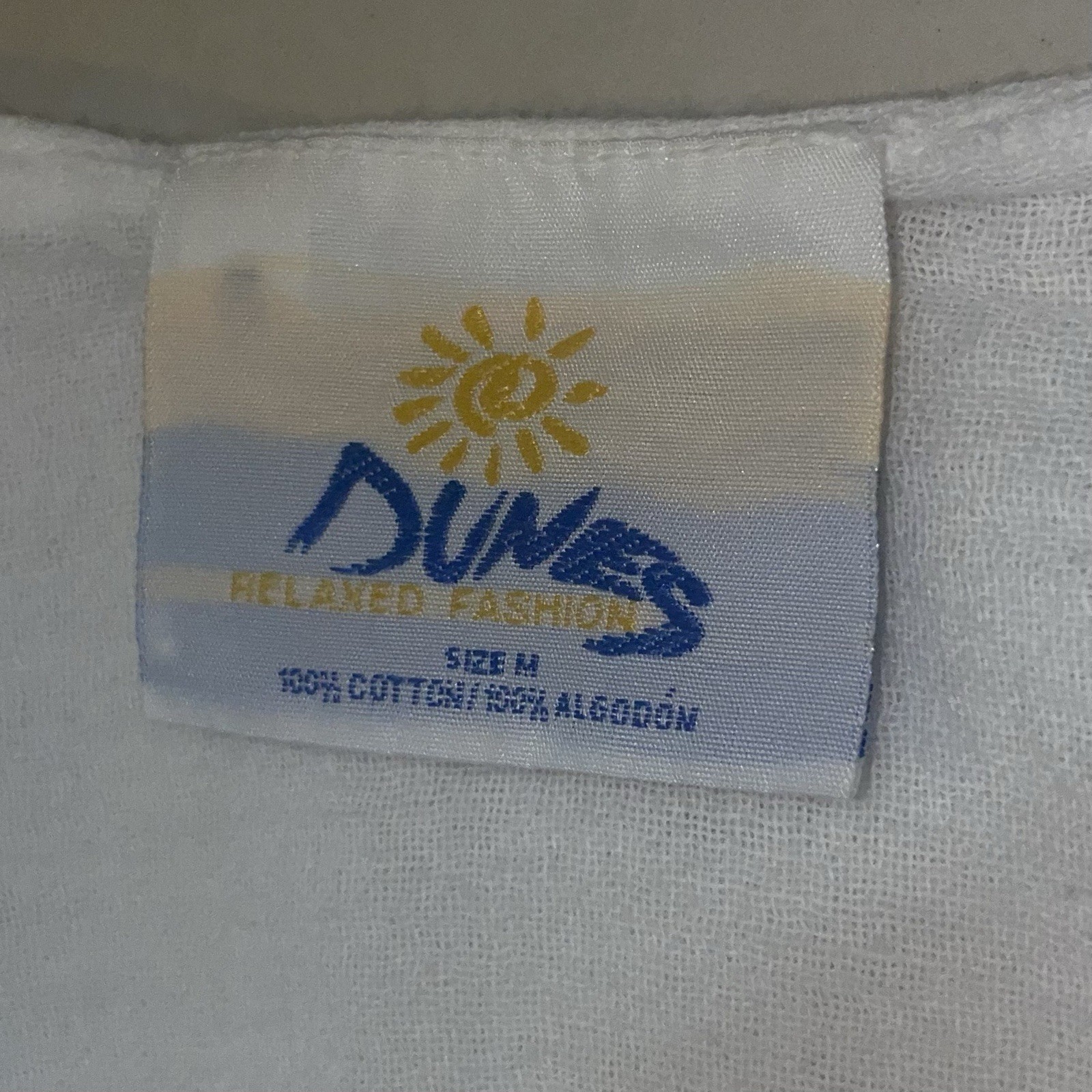 White 100% Cotton Sheer Tunic Cover-up Vintage 90s Dunes For Pool Or Beach