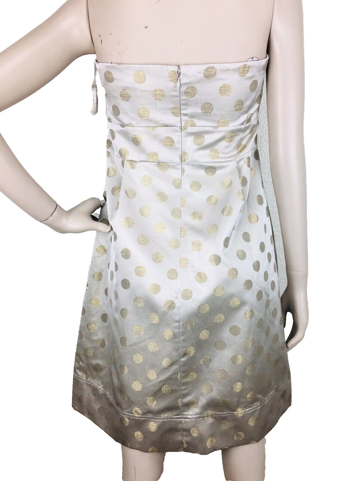 Vintage Y2K Eliza J Polka Dot Metallic Gold Strapless Bow Party Dress Size 4 NEW