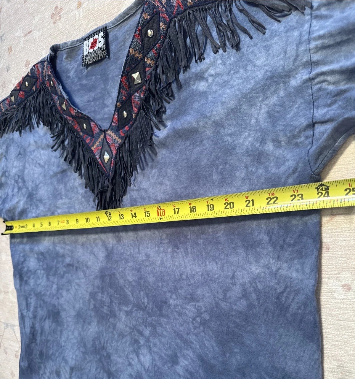 Vintage 90’s Tie Dye Fringe Studded Western T-Shirt Cotton Cowgirl Rodeo O/S