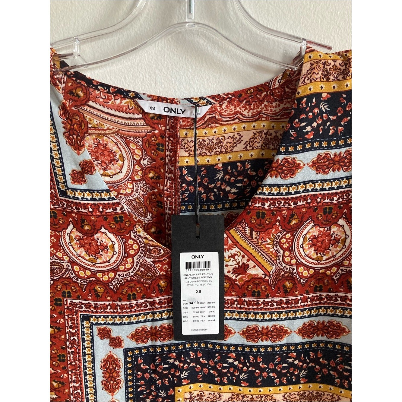NWT only life XS 70s reimagined paisley bohemia scarf print dress