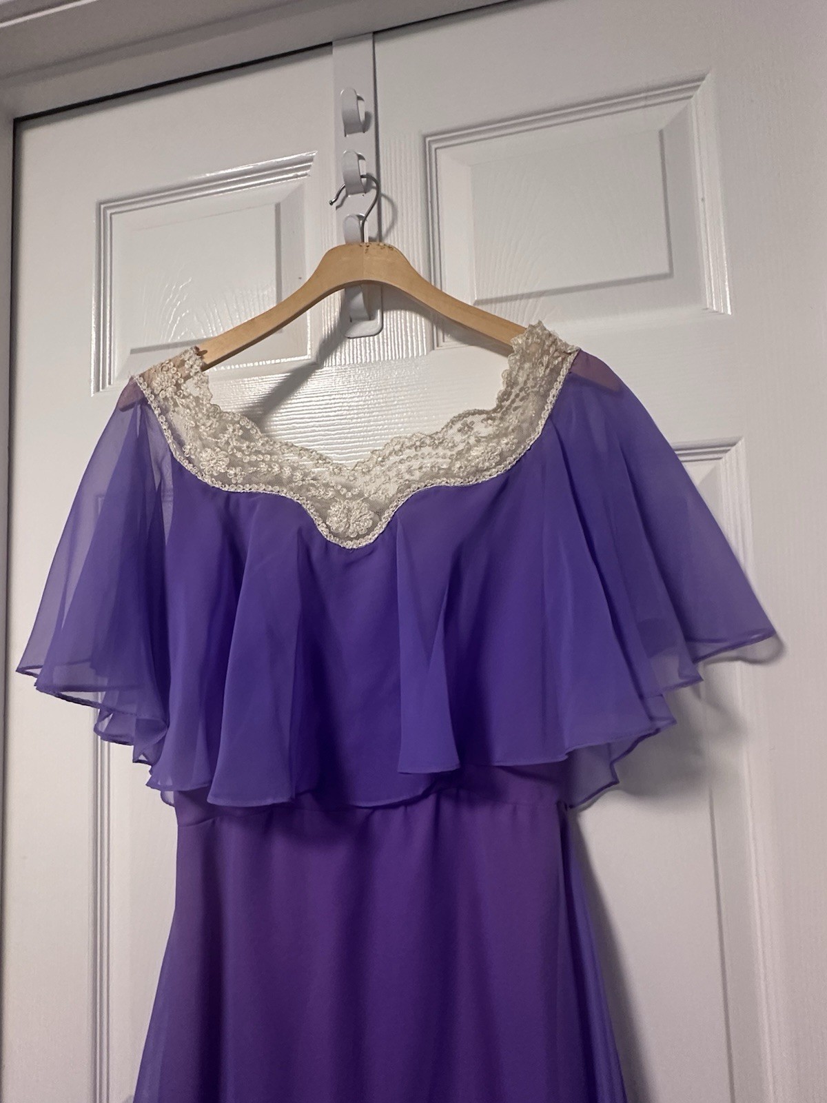 Vintage 1970s 1980s Women’s Lilac Purple Long Formal Dress Gown Size S A Line