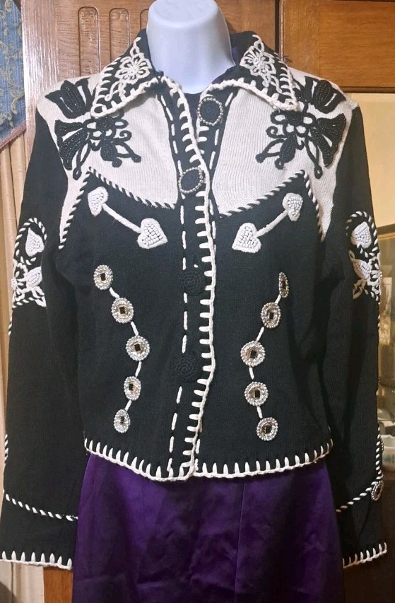 Michael Simon Western Cowboy „Shirt” Rockabilly Cotton Ramie Cardigan Sweater M