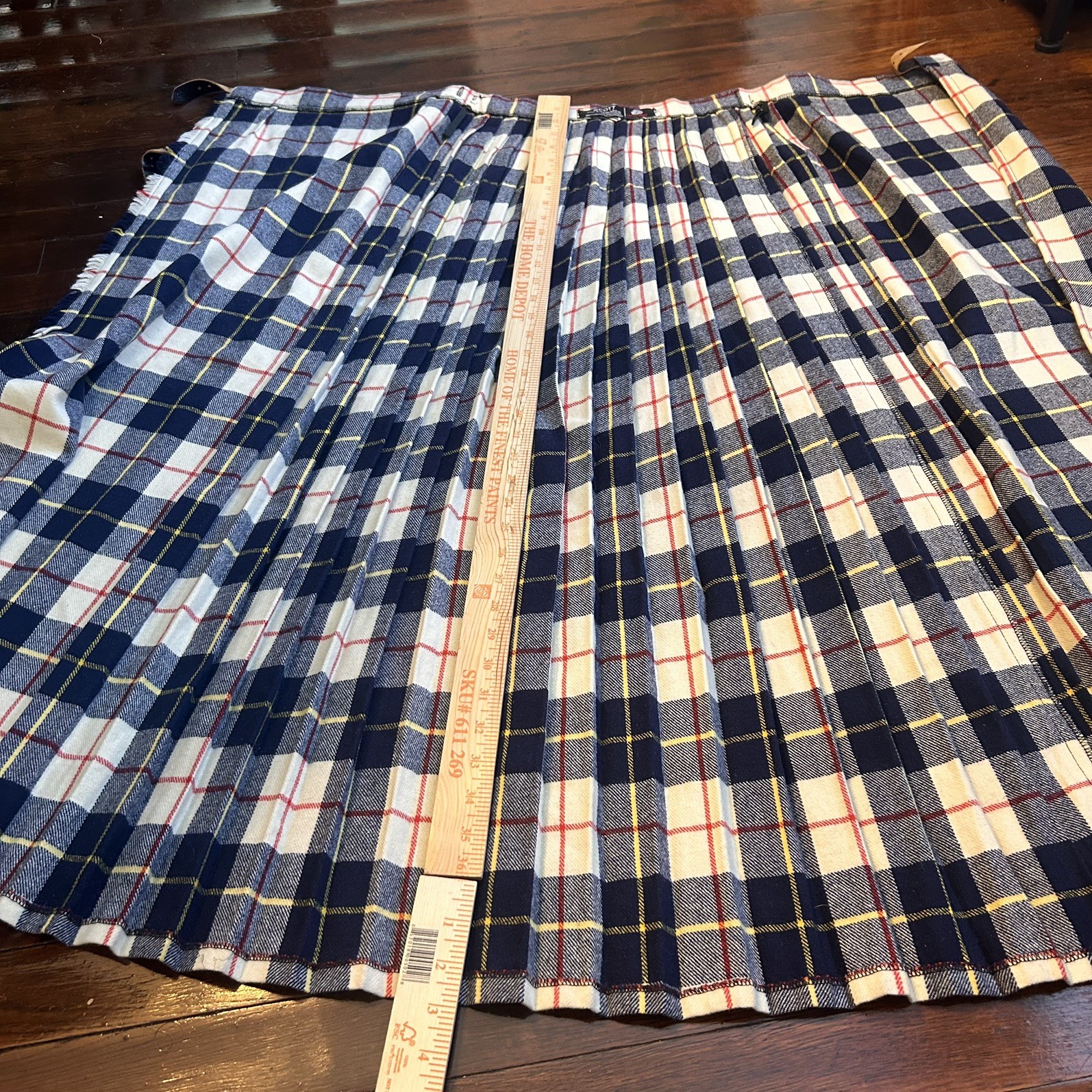 Vintage Scott Plaid Wool Kilt Maxi Skirt Tartan Wrap Pleated Fringe Long Sz 24