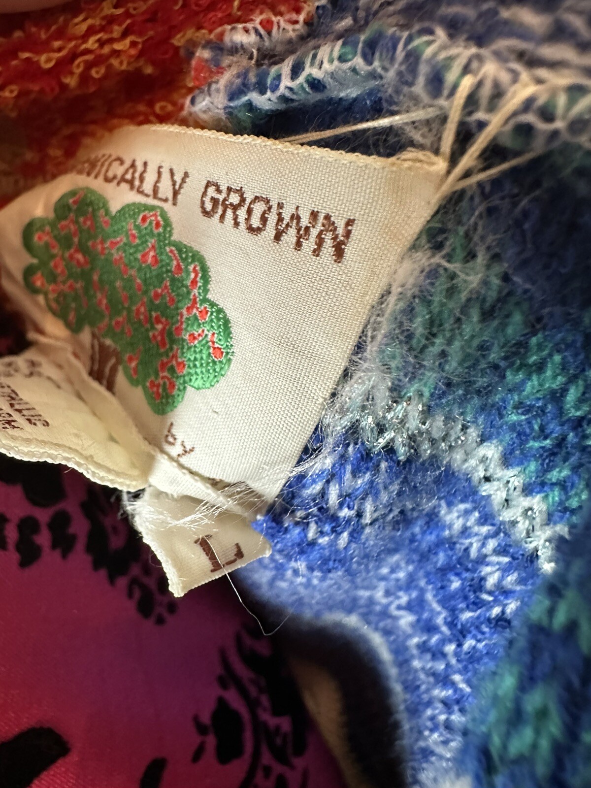 Vintage 70s Organically Grown Arpeja Lagen Hippy Boho Cardigan L Vibrant Color