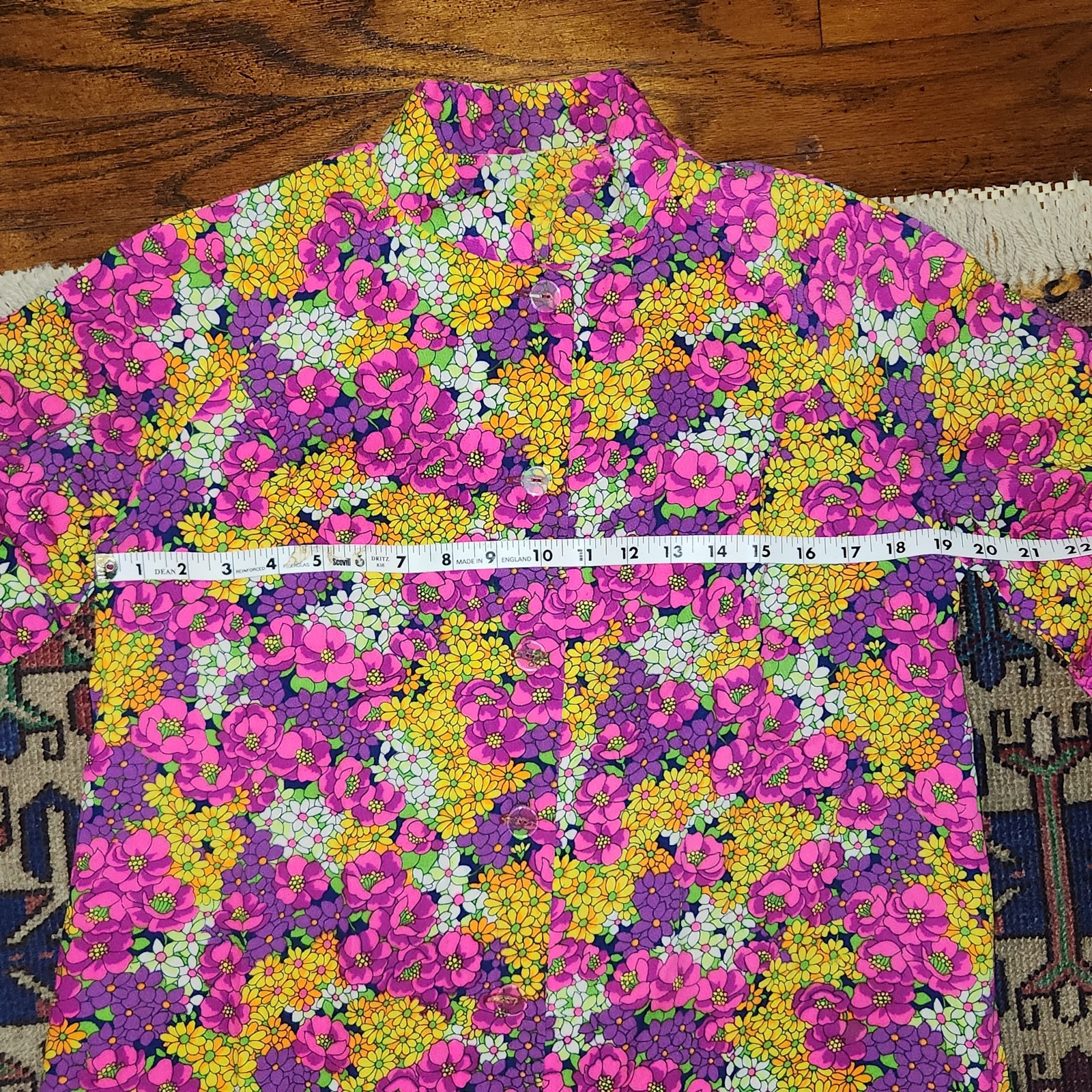 Vintage 60s Floral Flower Power Iconic Psychedelic House Coat Dress Maxi Robe