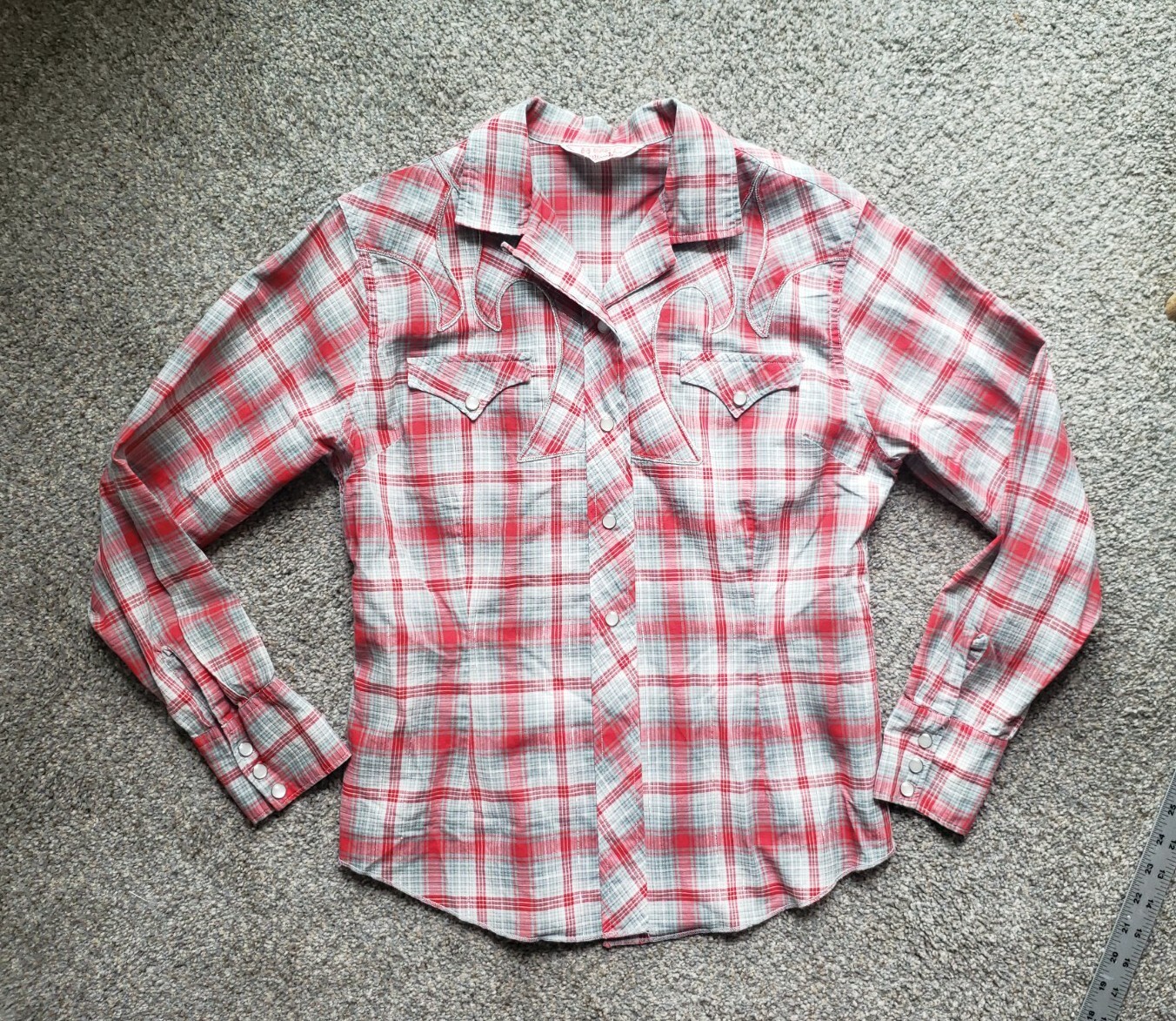 VTG H Bar C Womens Pearl Snap Western Shirt California Ranchwear 36 Silver