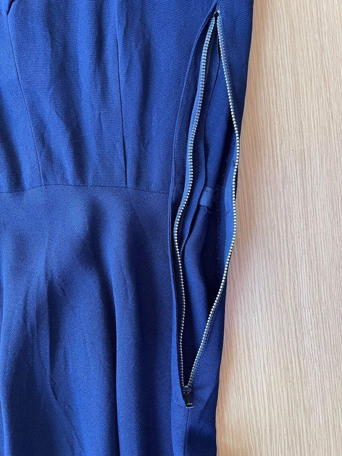 40’s 50’s Navy-Blue Rayon Lace-Beaded Collar Dress Lady Petite Size S/M