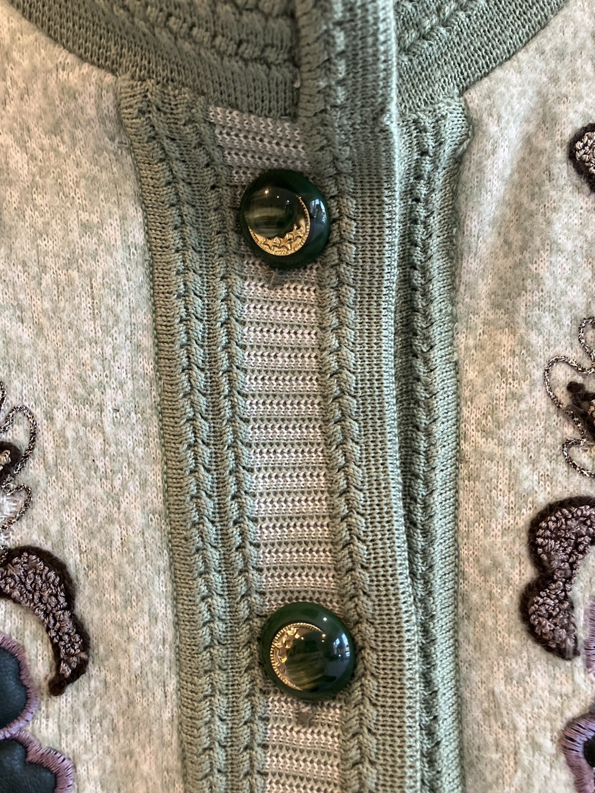 Vtg 80s Wool Cardigan Sweater Lined Embellished Embroidered Appliquéd Large