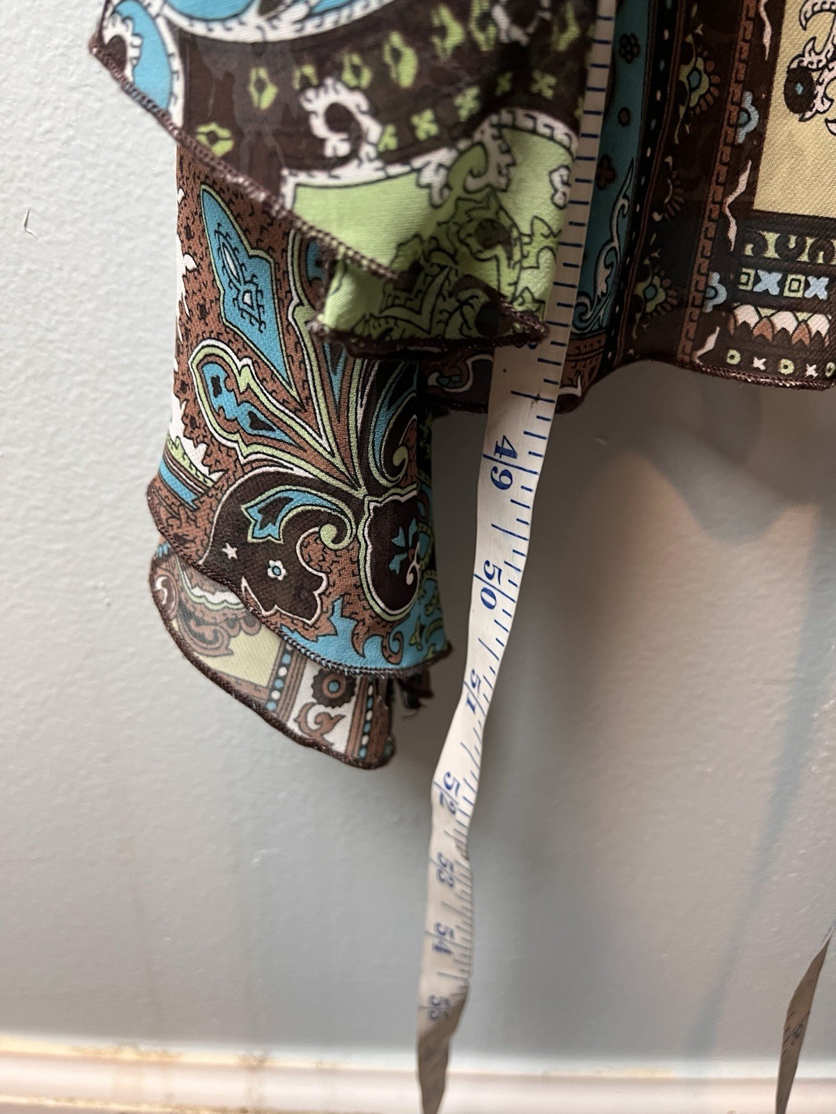 Vtg Y2K Paisley Patchwork Blue Brown Whimsy Fairy Halter Dress Asymmetric Hem 10