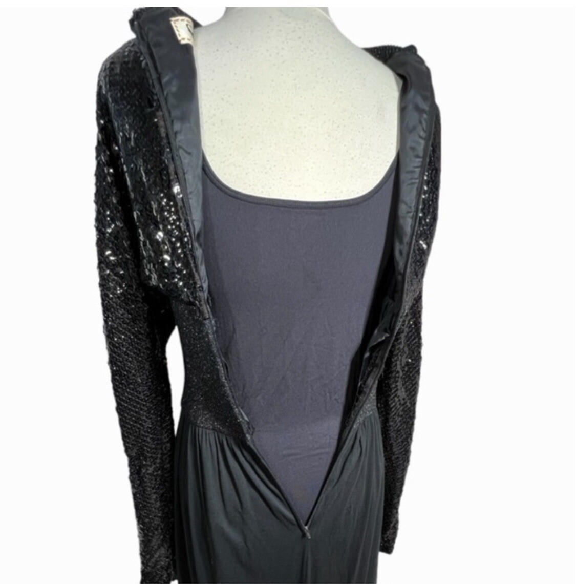 Pat Sandler vintage 1960’s 70’s long black sequin Elegant Evening Long gown