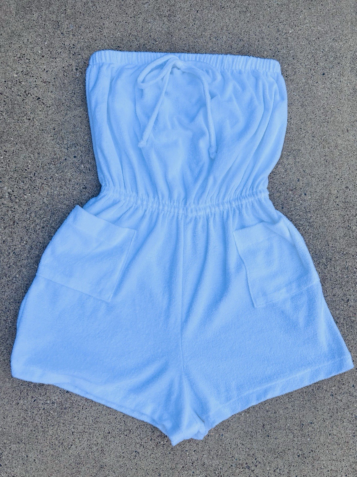 VTG 70s White Terry Short Romper CoverUp Strapless Halter Beth Michaels Medium