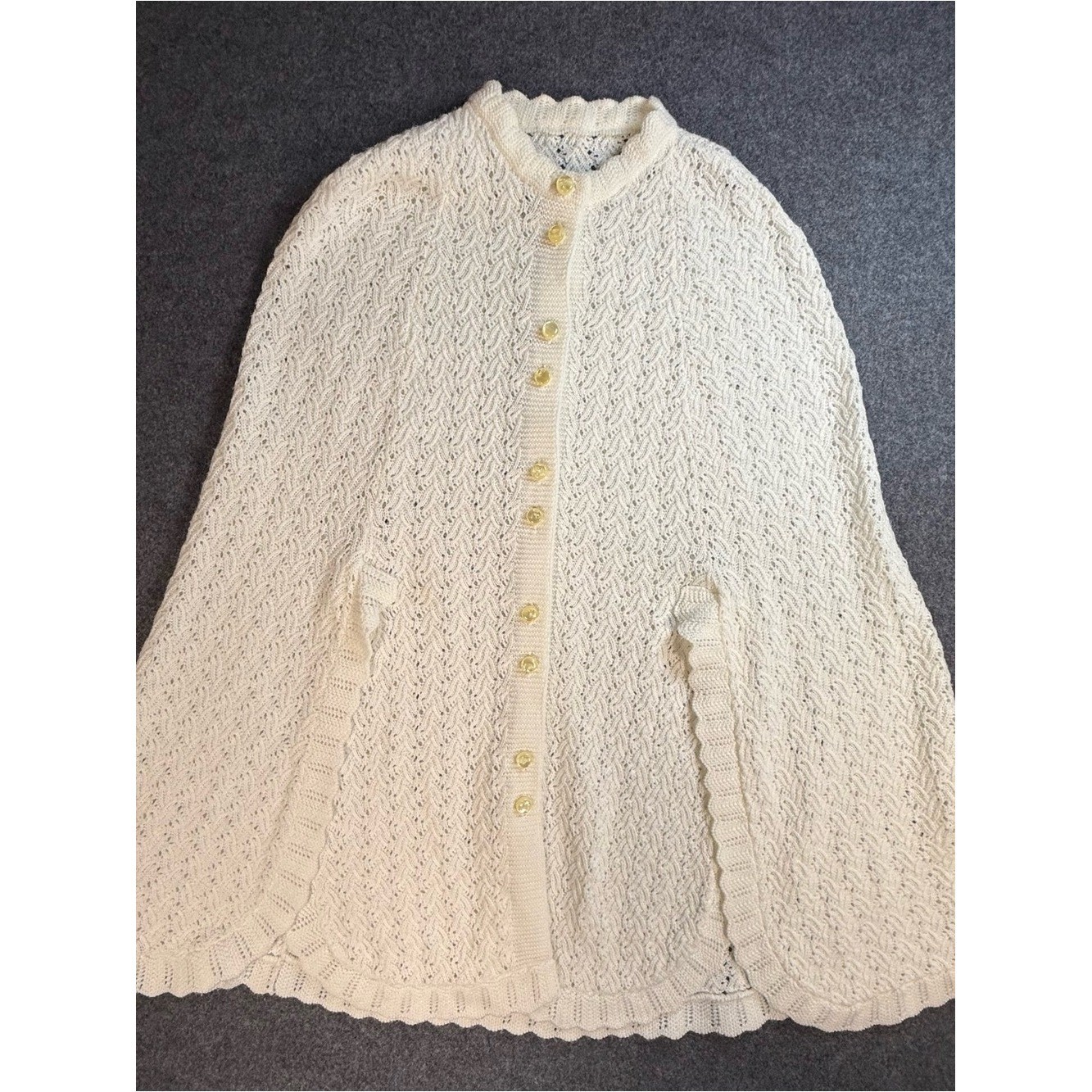 Vintage Ivory Cable Knit Cape Poncho Cottagecore Cozy Boho Grandmacore Chic