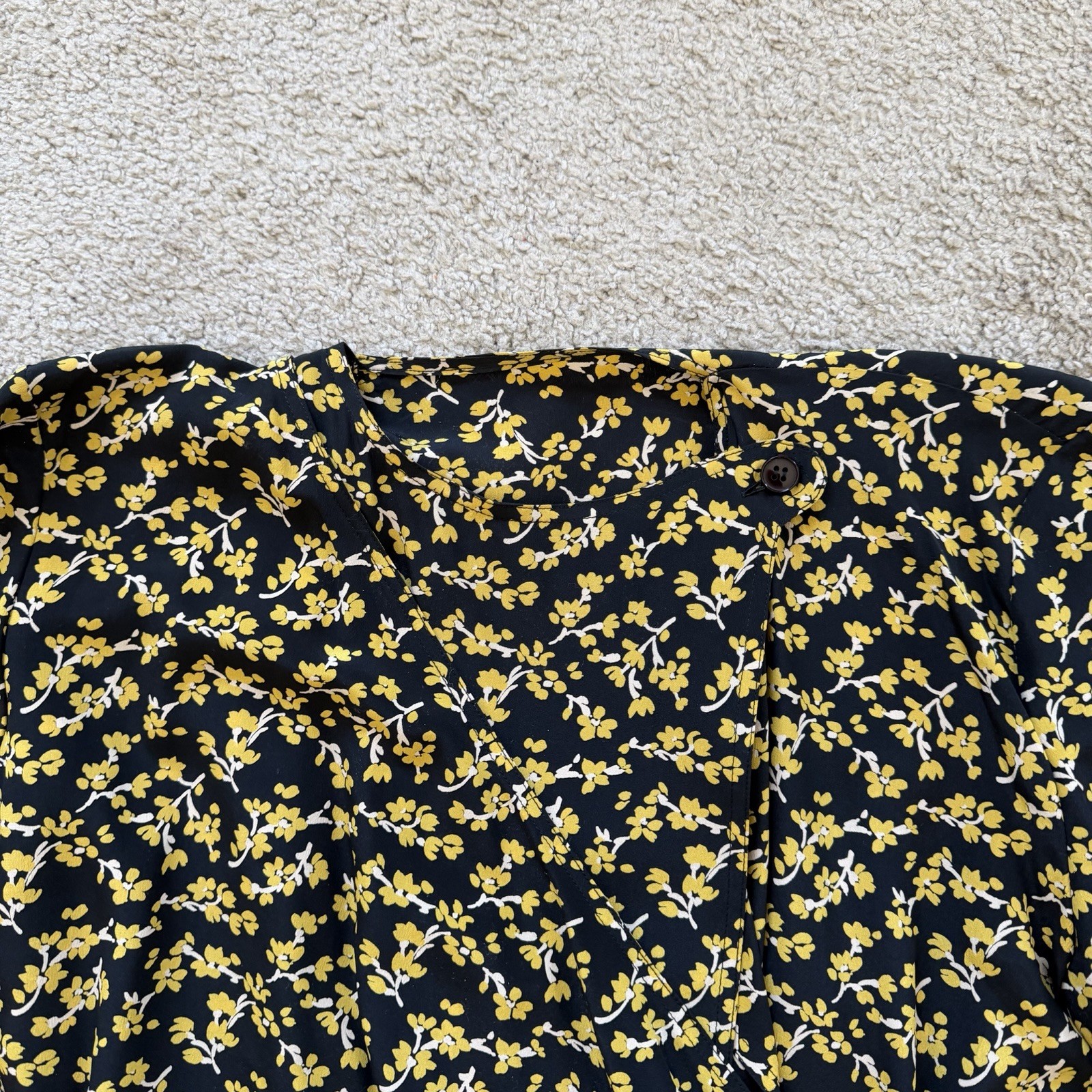 VTG ~ 1990s ~ Black and Yellow Floral Wrap Dress ~ Chic ~ Midi ~ Size M