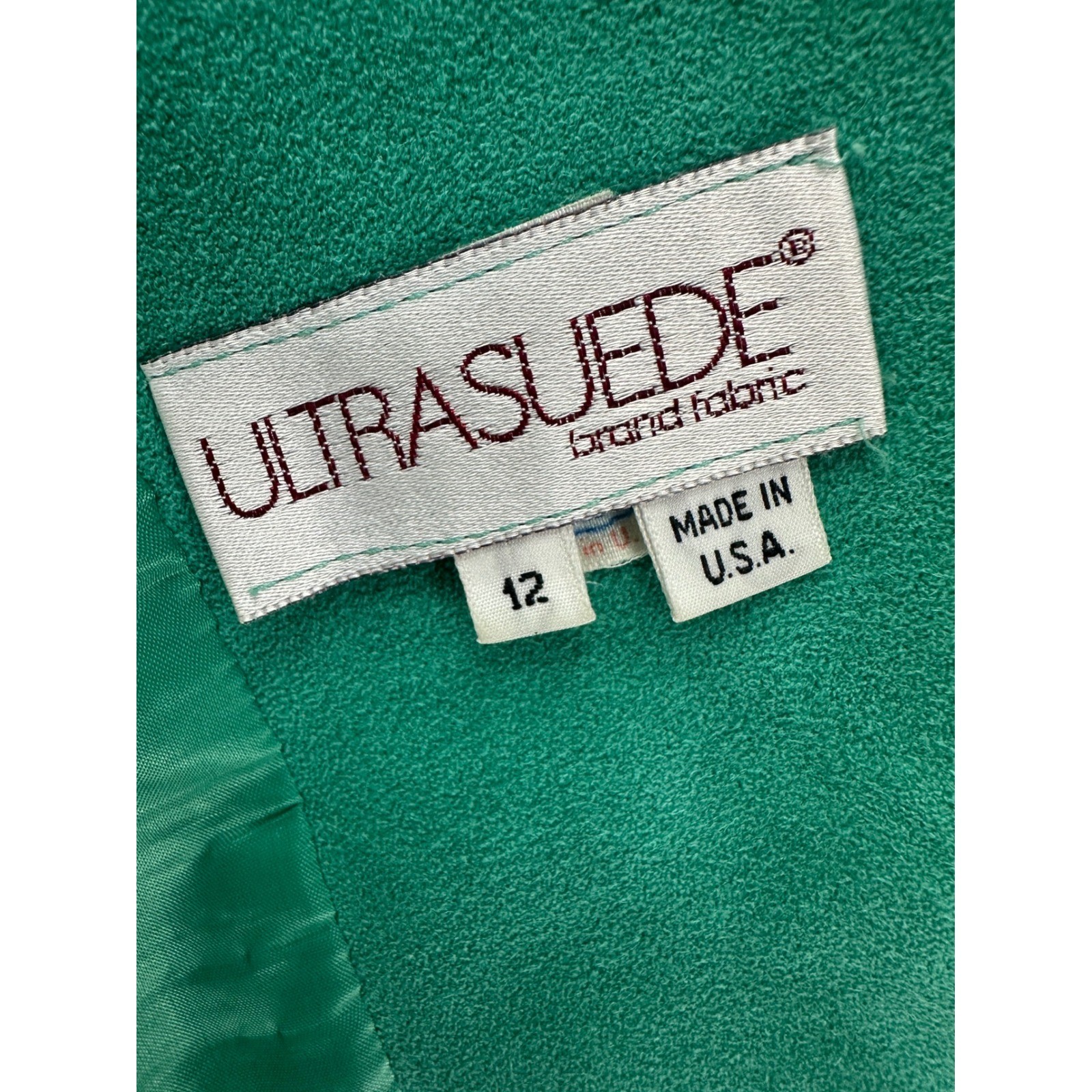 Vintage Ultrasuede Green Mock Neck Button Front Jacket Made in USA Size 12