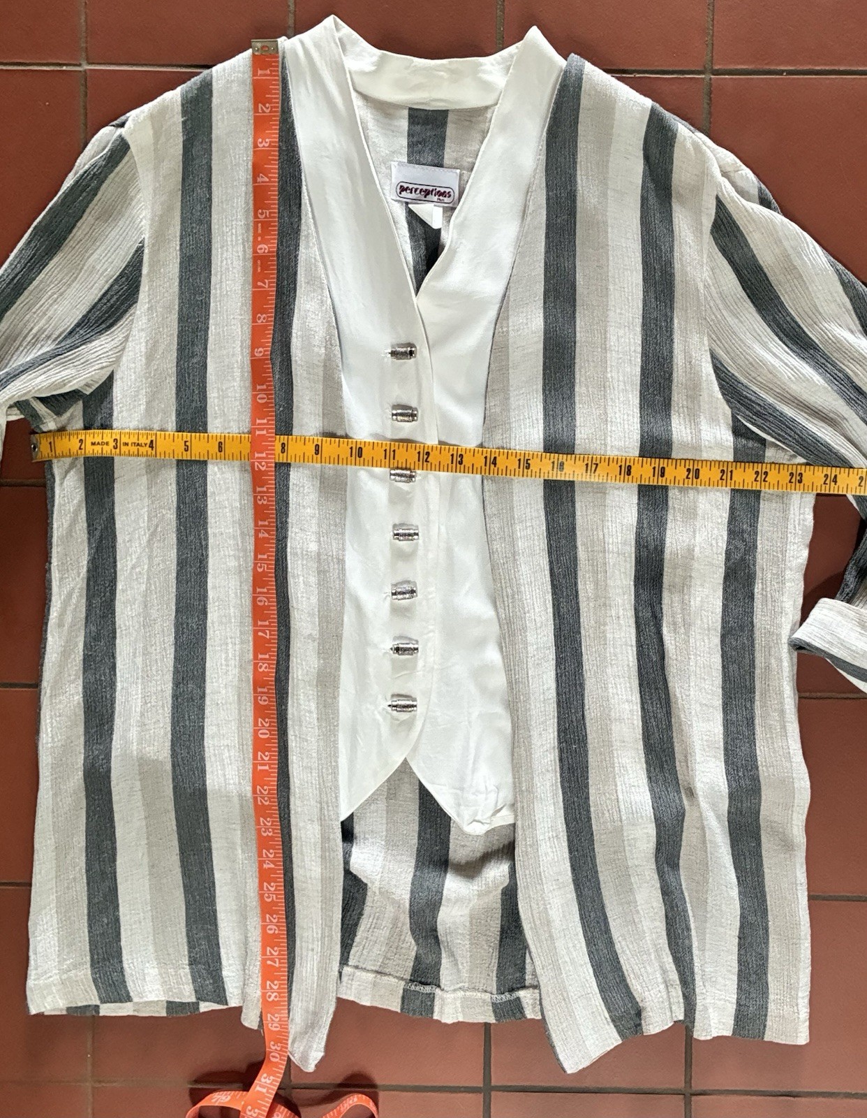 Vintage 90s Striped Jacket Attached Blouse Size L XL Lightweight Career USA
