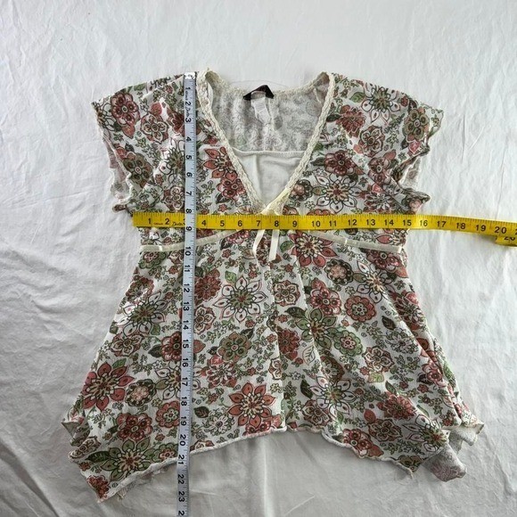 VTG Y2k Floral Babydoll Cream Top Women’s Sz M Boho Softgirl Cottagecore